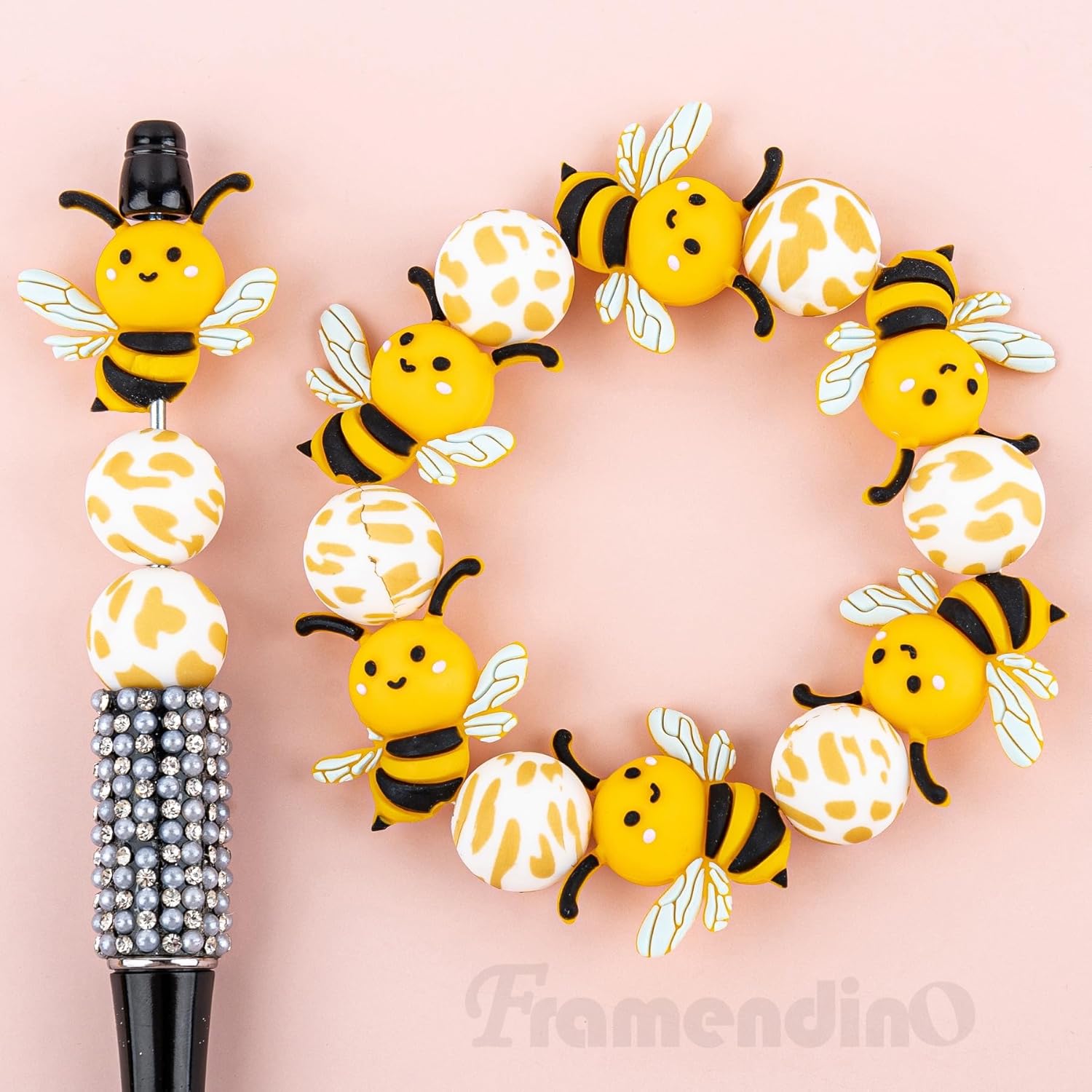 Framendino, 15 Pack 3D Bee Focal Silicone Beads for Pens Cute Honeybee Shaped Charms for Beaded Pen Keychain DIY - Image 5