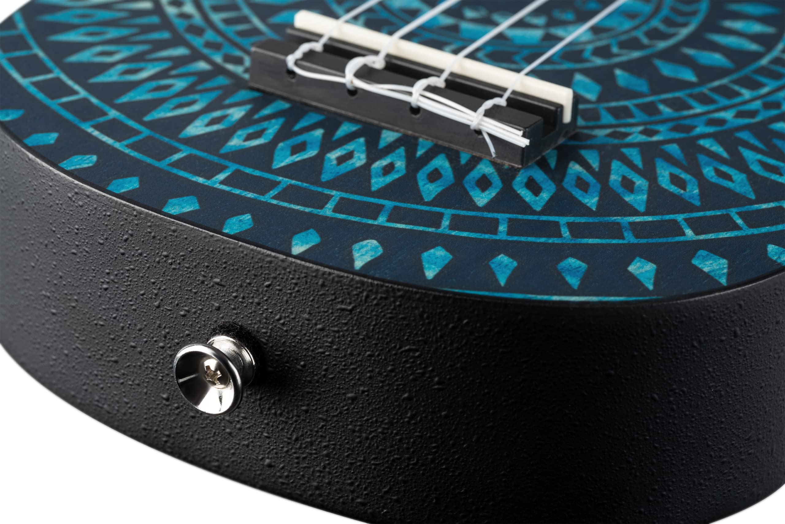 Ortega Guitars Ukelele Soprano azul - Keiki K2 - Kit de inicio incluye afinador, correa, 5 púas medianas y bolsa de dibujo - caleidoscopio azul (K2SS-BKC)