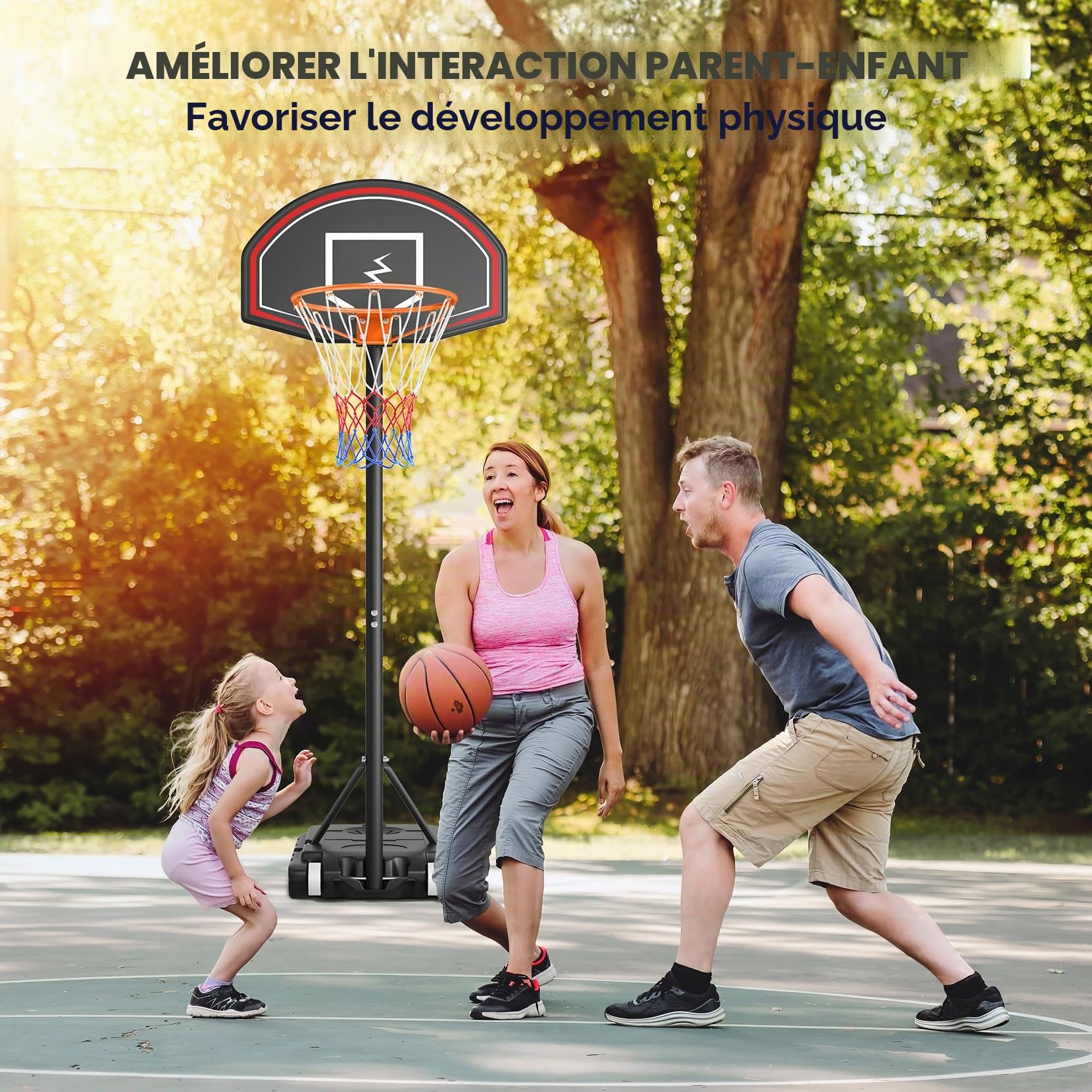 YOLEO Panier de basket extérieur pour enfants, réglable 160-210 cm, système Net System sur roues