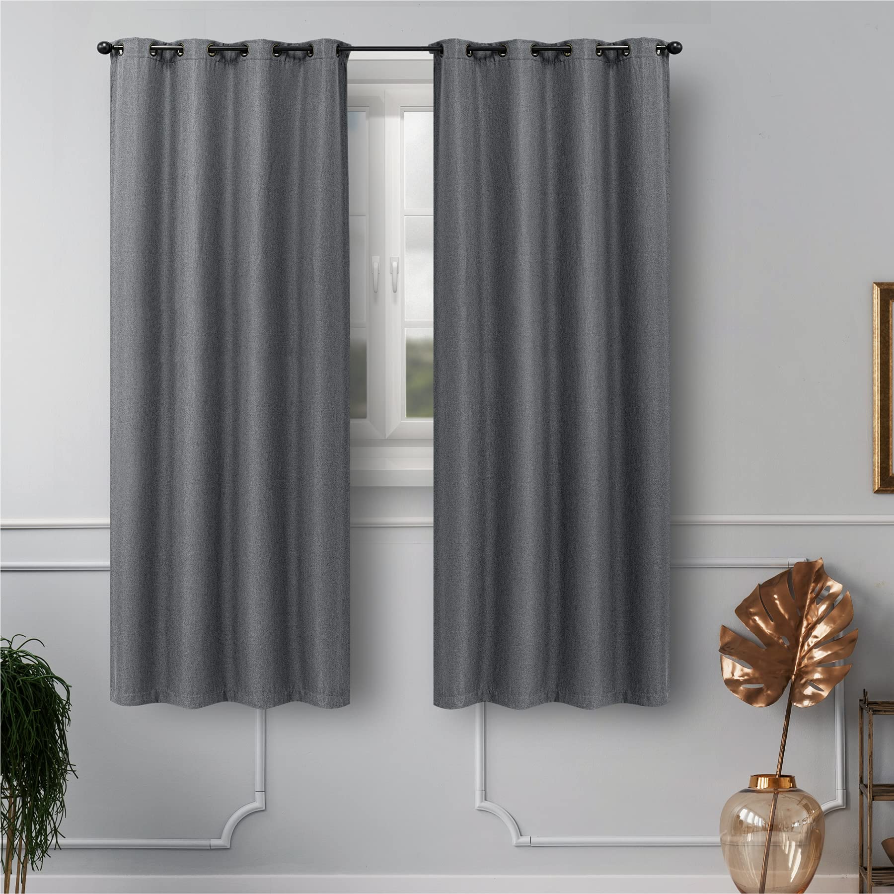 Bedsure Linen Curtains 63 inch Length 2 Panels Set, Blackout Grey Curtains for Living Room，Linen Textured Drapes (52x63inc...