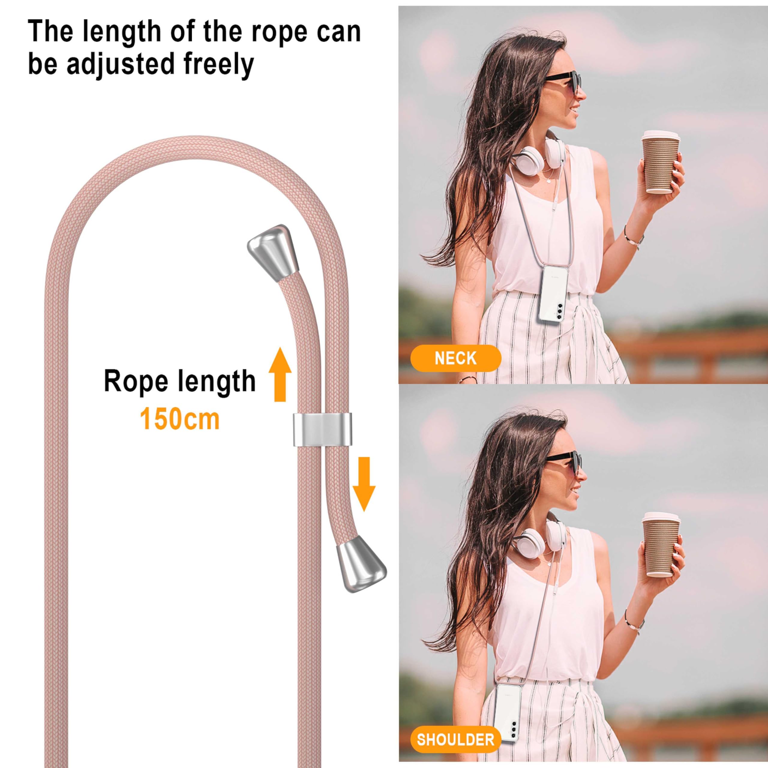 XTCASE Etui ze smyczką na telefon komórkowy Samsung Galaxy A35 5G z paskiem, przezroczyste, silikonowe etui na telefon komórkowy do Samsung Galaxy A35 5G, z łańcuszkiem, odporne na uderzenia etui
