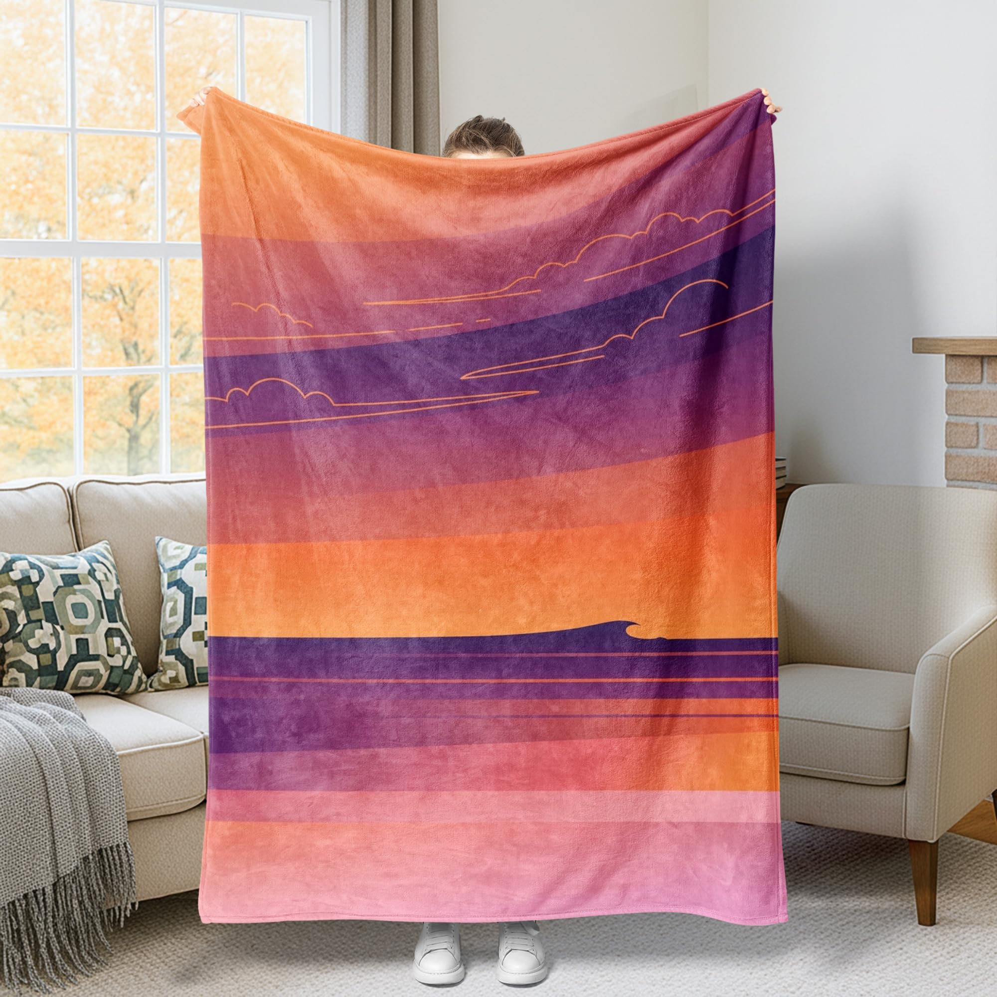 Couverture flanelle légère orange 152x203 cm contre le froid au bureau