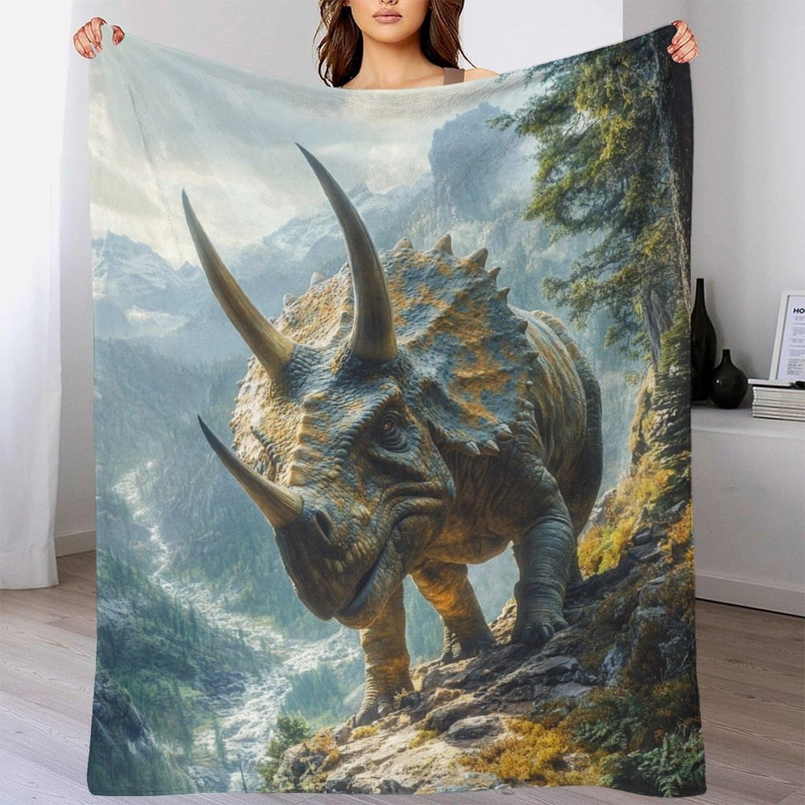 Couverture polaire dinosaure 150x200 plaid flanelle tricératops pour canapé et lit