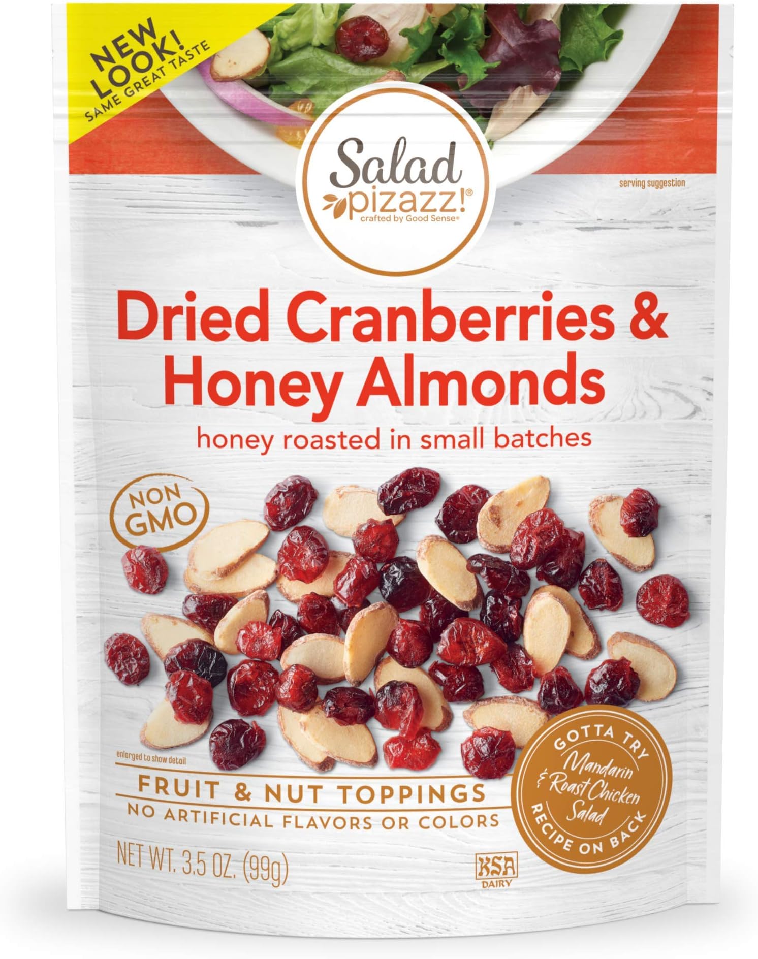 Salad Pizazz! Almond Toppings, Honey Roasted with Cranberries - Snack Mix and Salad Topping - 3.5 Ounce (3.5 OZ) Resealable Bag(Package May Vary)