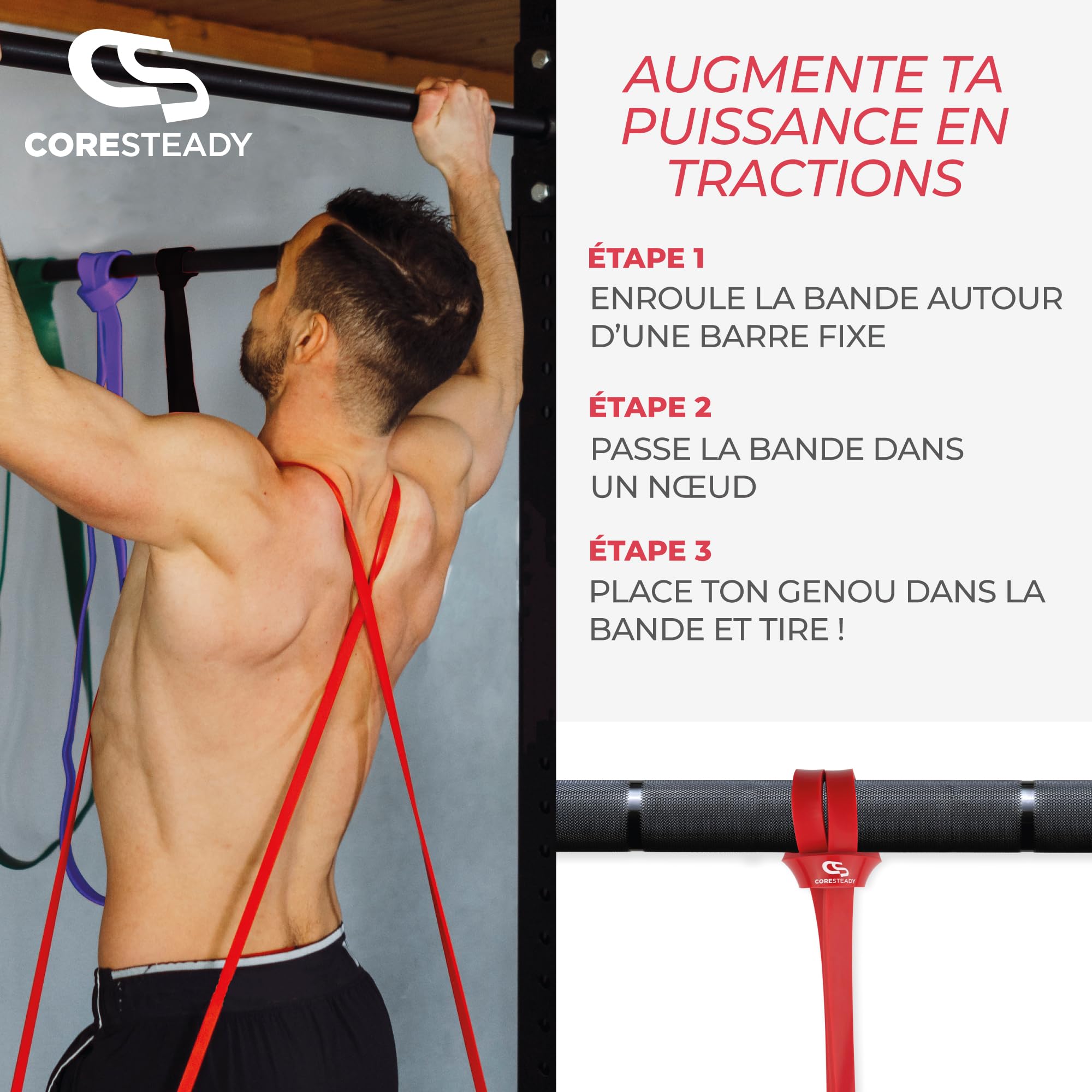 Coresteady Bande Élastique Traction Assistée pour Powerlifting, Yoga, Mobilité