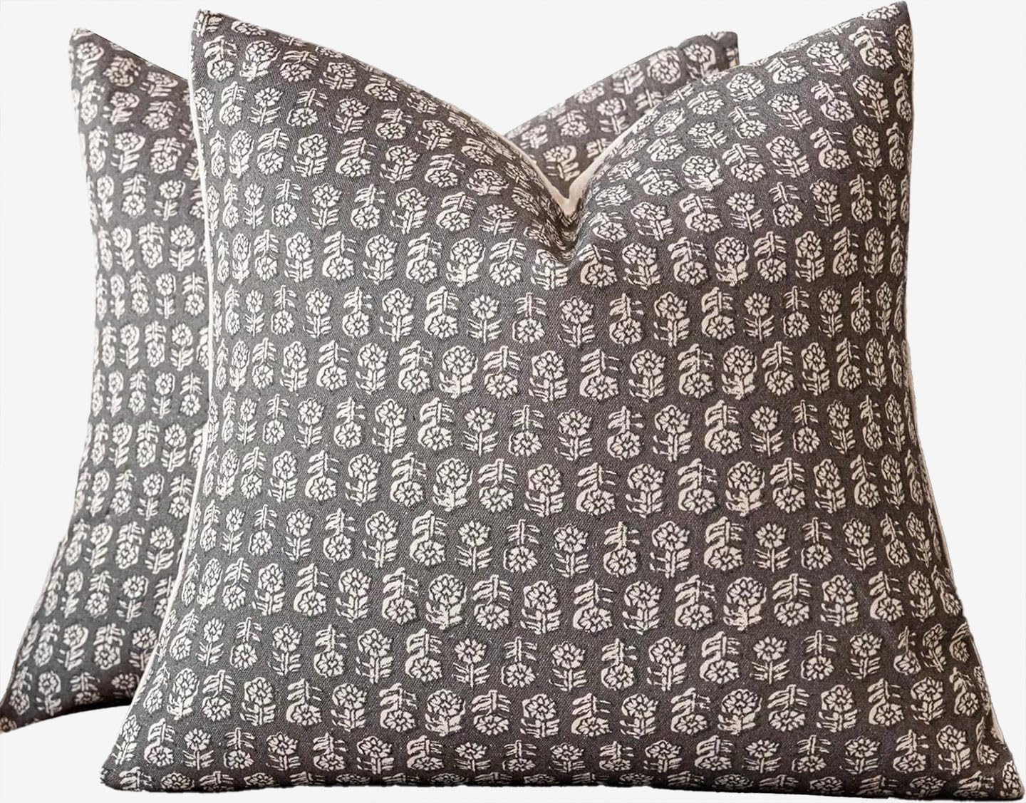 Throw Pillow Covers Boho 16x16/18x18/20x20 - Set of 2 Vintage Floral Pillowcases with Zipper for Bed Accent Modern Pillowcase Sofa Livingroom Home(Gray,2pcs：45x45cm)