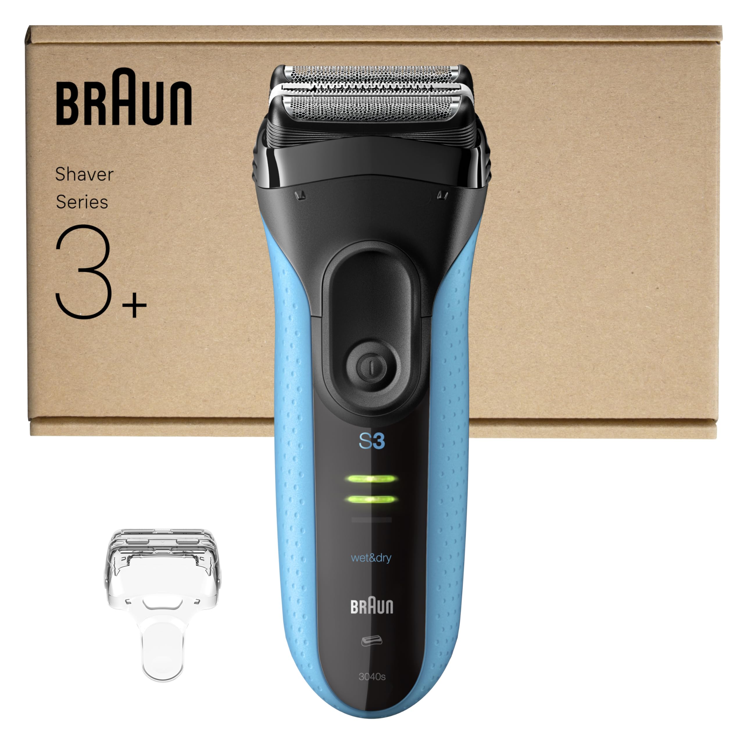 Braun Afeitadora Eléctrica Hombre Series 3 ProSkin 3040s, Máquina De Afeitar Barba En Seco Y Mojado, Cabezal De Precisión, 45 Min De Uso, Recargable, Peine MicroComb Para Un Afeitado Suave, Negro/Azul