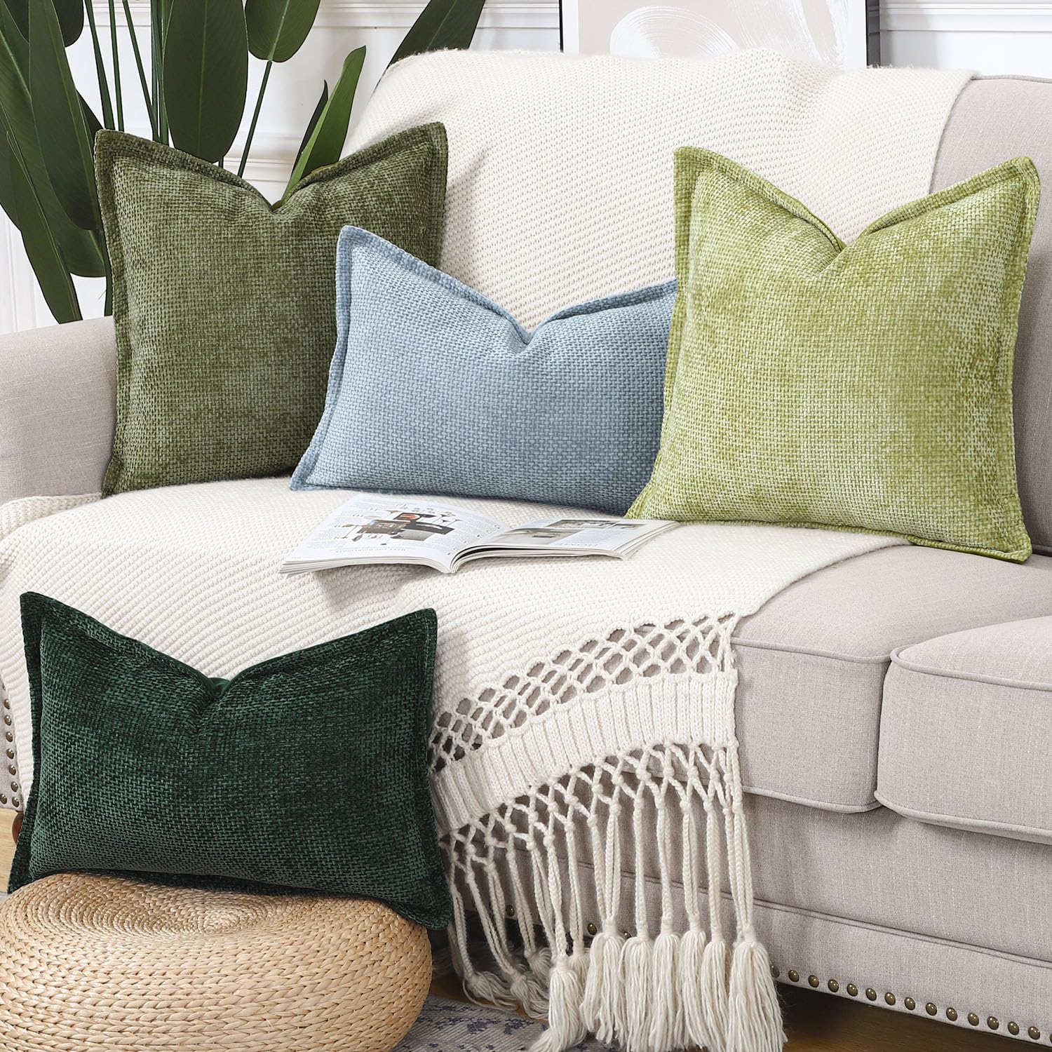 MADIZZ Set van 2 Zacht korte Chenille Franje kussenslopen decoratief