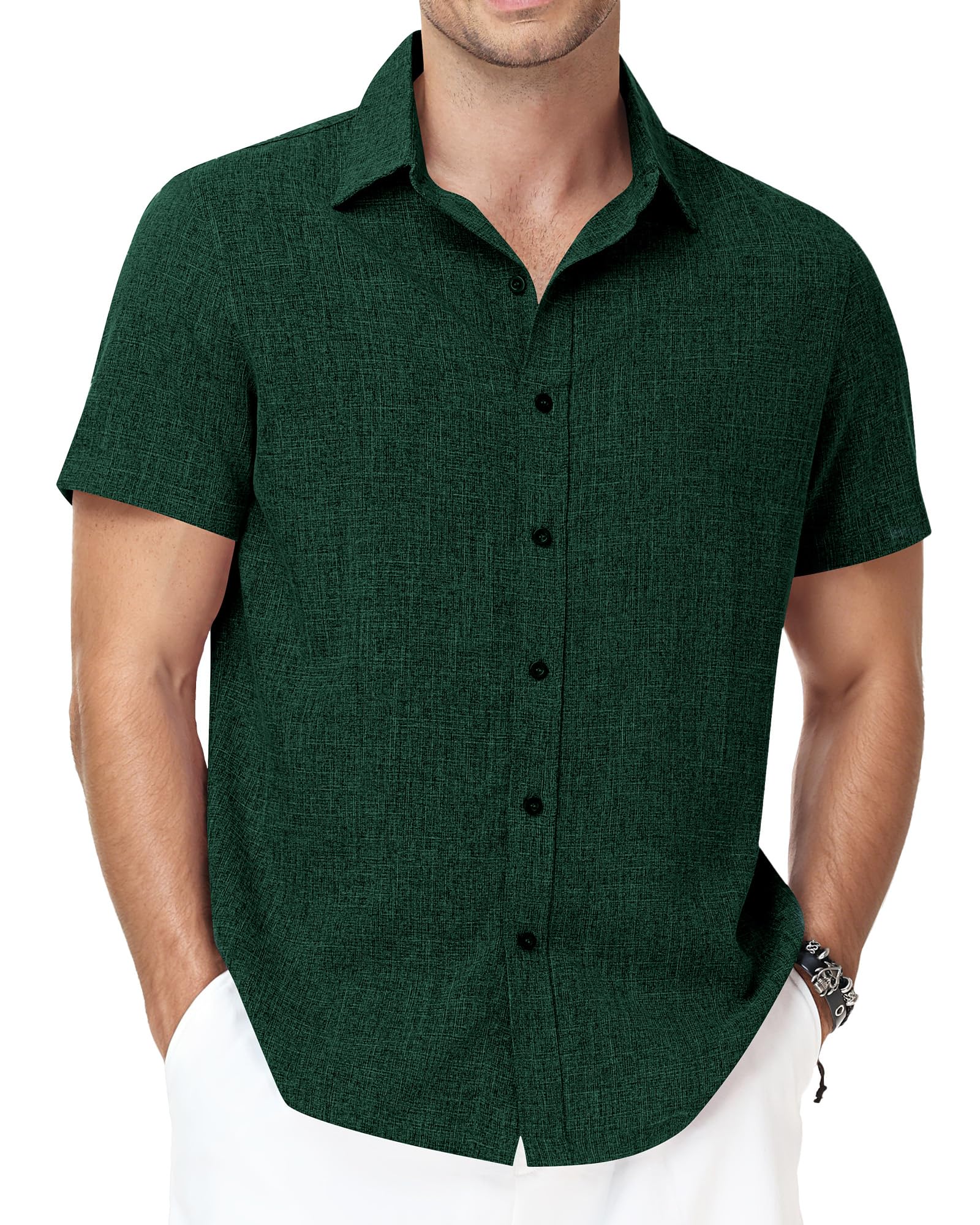 Runhit Men's Short Sleeve Button Down Shirts Casual Beach Shirt Lightweight Wrinkle Free Vacation Summer Wedding Tops