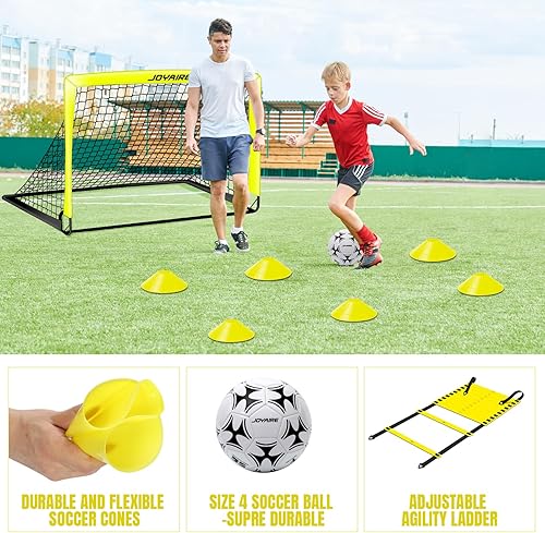 Miniatura 8 de Juego de porterías de fútbol para niños para patio trasero, portería de fútbol portátil para niños pequeños 2 de 4 x 3 pies, 6 x 4 pies, 7 x 5 pies,