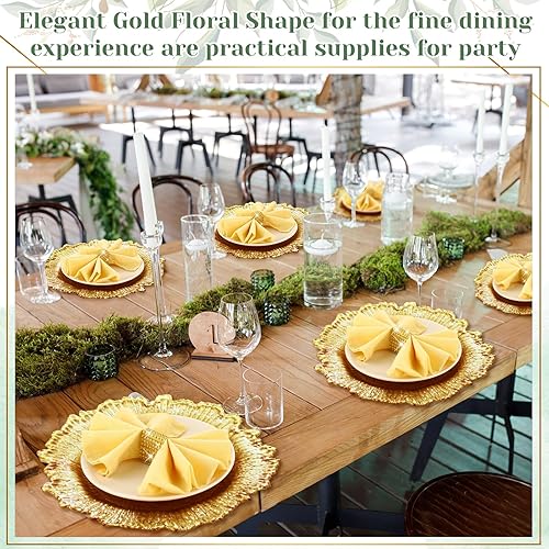 Miniatura 5 de Dandat El juego de 100 platos de carga dorados incluye 50 platos de plástico de 13 pulgadas y 50 servilleteros, cargadores dorados a granel para