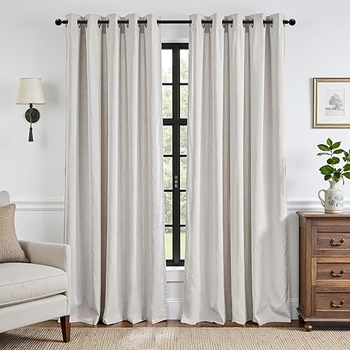 Miniatura 6 de jinchan - Cortina opaca de 96pulgadas de largo, con textura y ojales en la parte superior, para dormitorio y sala de estar, 1panel, blanco piedra,