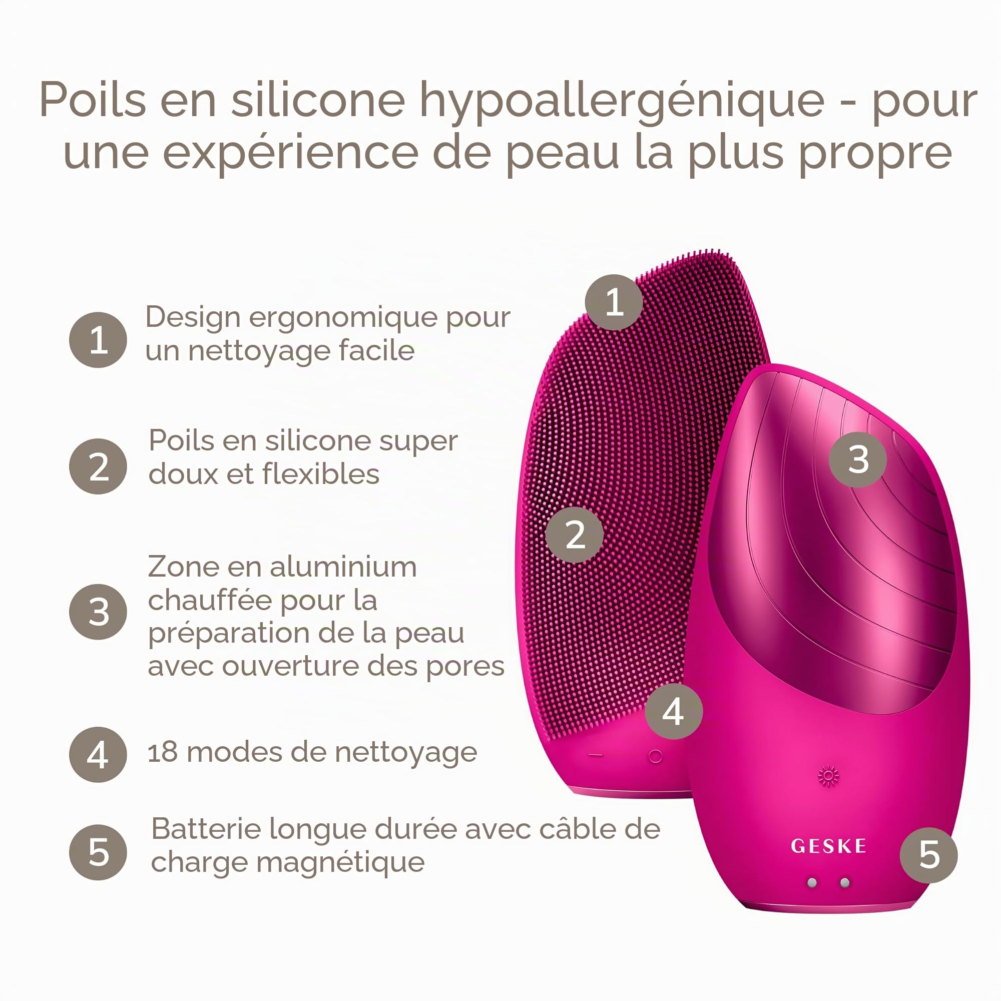 GESKE SmartAppGuided Sonic Thermo Brosse faciale | 6 en 1 | Nettoyage de la peau | Brosse nettoyante avec fonction thermique | Masseur facial | Brosse électrique pour le visage | Appareil de nettoyage