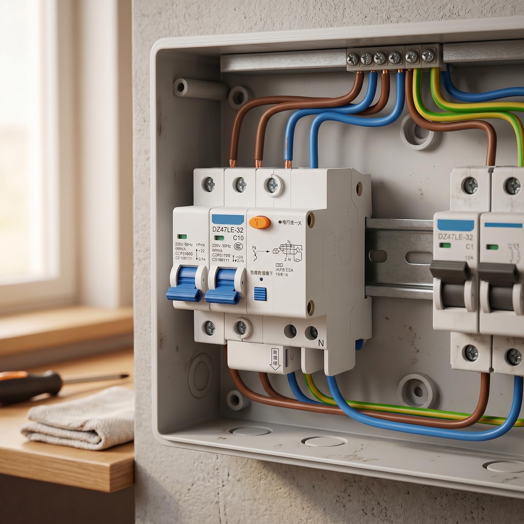 Disjoncteur différentiel 1P + N 10A Protection contre les courts-circuits sur fuite de courant