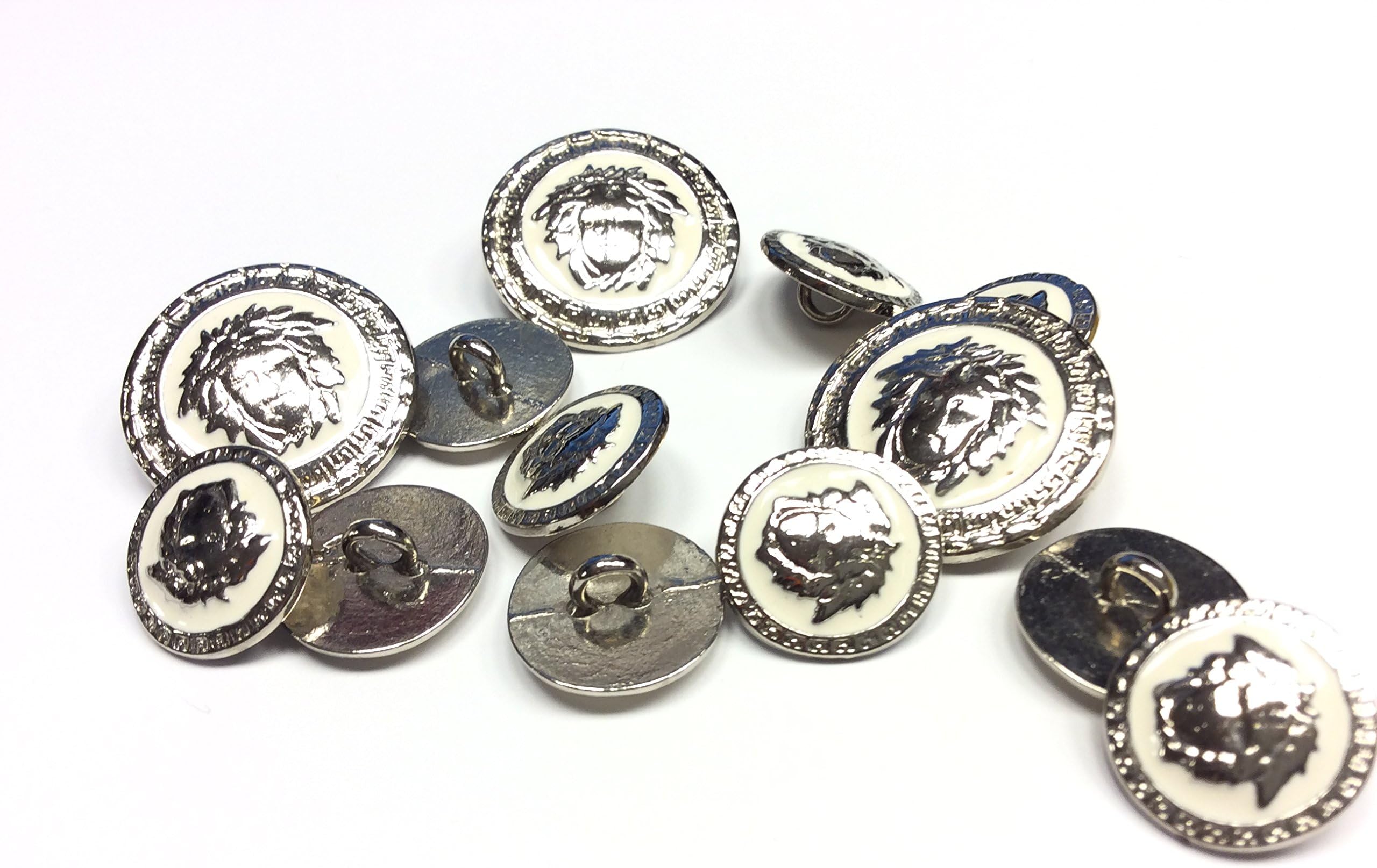 Set 13 Jewel Buttons White & Silver Medusa
