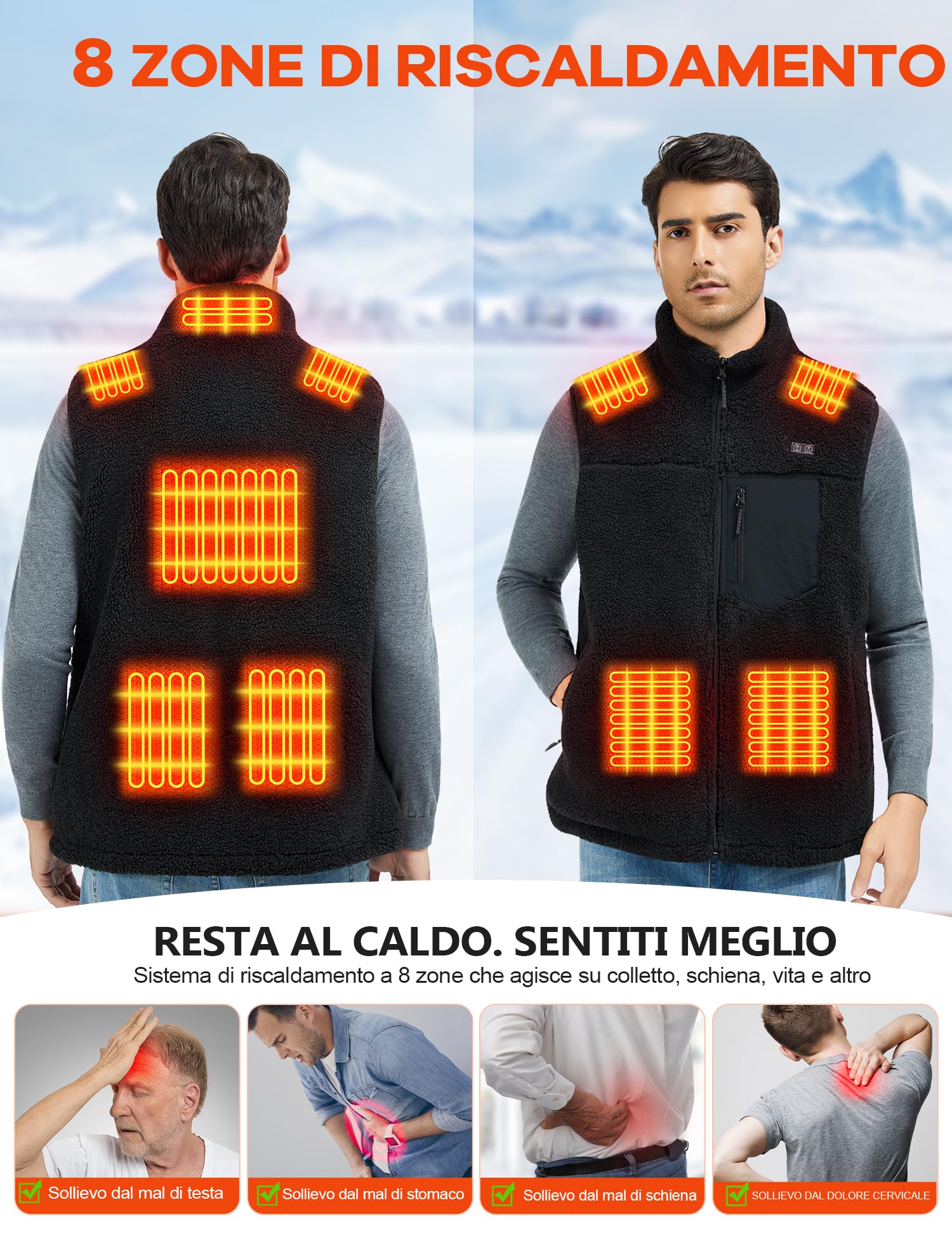 Gilet Riscaldato Uomo con Batteria 18400mAh 7.4V - Pile Sherpa, Riscaldamento Sicuro e Lungo, Lavabile in Lavatrice, Gilet Riscaldato Perfetto per Attività Outdoor