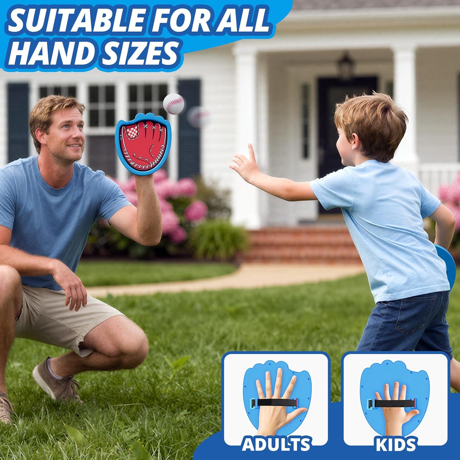 Wee Wonders Toss and Catch Ball Set, Toddler Baseball Glove Includes 2 Paddles & 3 Sticky Balls, Catching Ball Game for Beach Yard Pool Outside, Indoor Outdoor Toys Gifts for Kids Ages 3-12, Blue