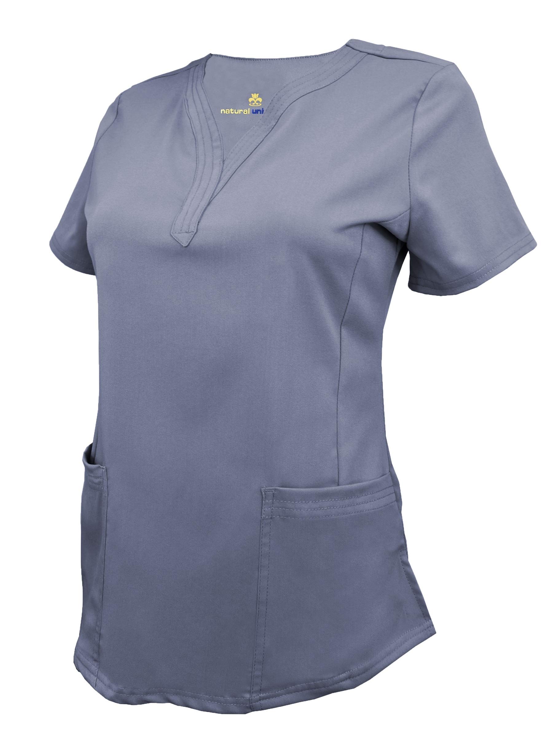 M&M SCRUBS Women's Soft Modern Fit Mock Wrap Scrub Top (Charcoal, Large)