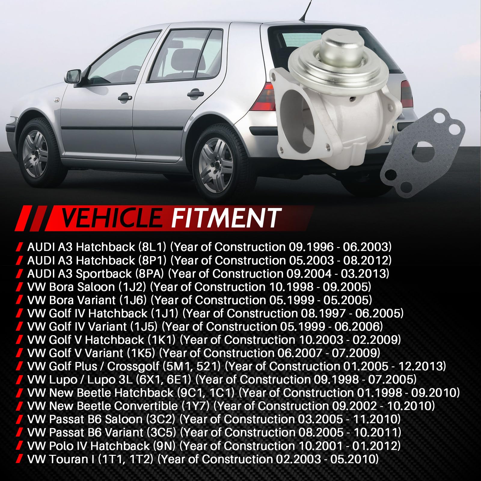 038129637D 68001558AB Valve AGR avec joint de rechange pour 1J2 Golf IV Golf Plus Golf V Polo 1999-2013 1.9TDI 2.0TDI