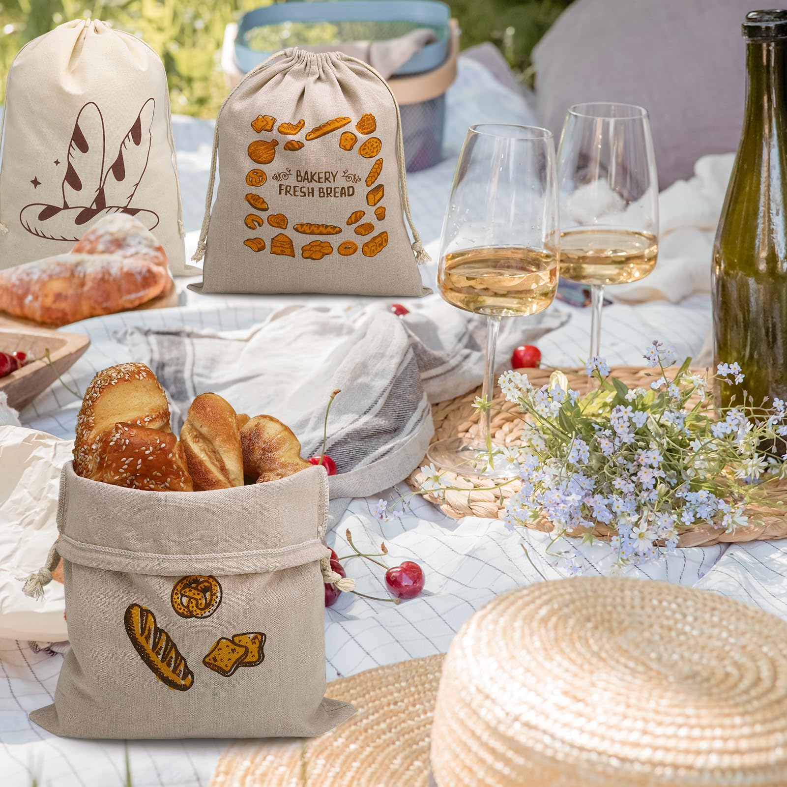 Leinen Brotbeutel Set - 4 Stück Brotaufbewahrung Mit Kordelzug