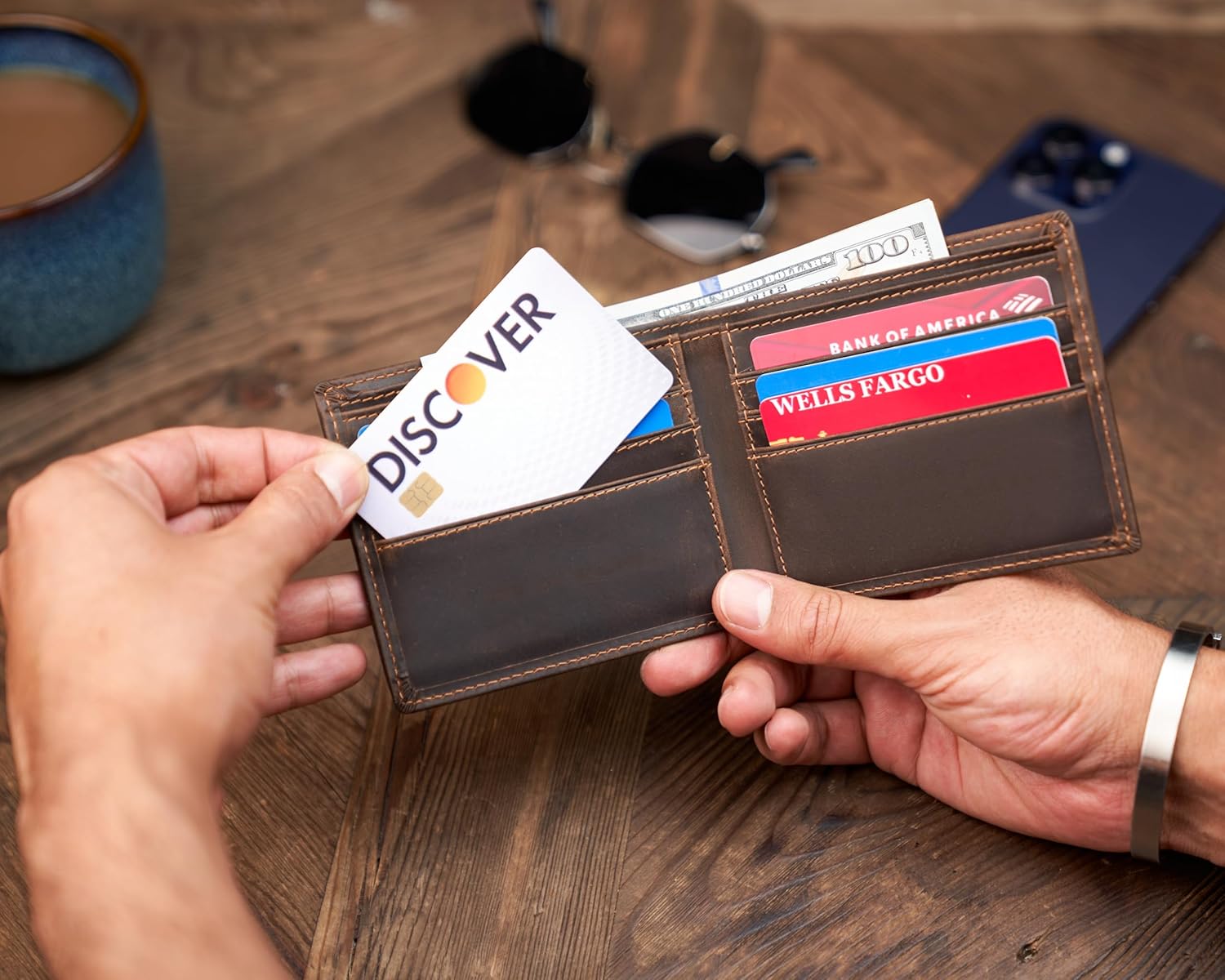 Awesometik Slim Minimalist Wallet | Top Grain Leather RFID Blocking | 6 Slots Bifold Leather Wallet For Mens | 2 Currency Slots | 2 Hidden Slots | Gift For Him (Brown)