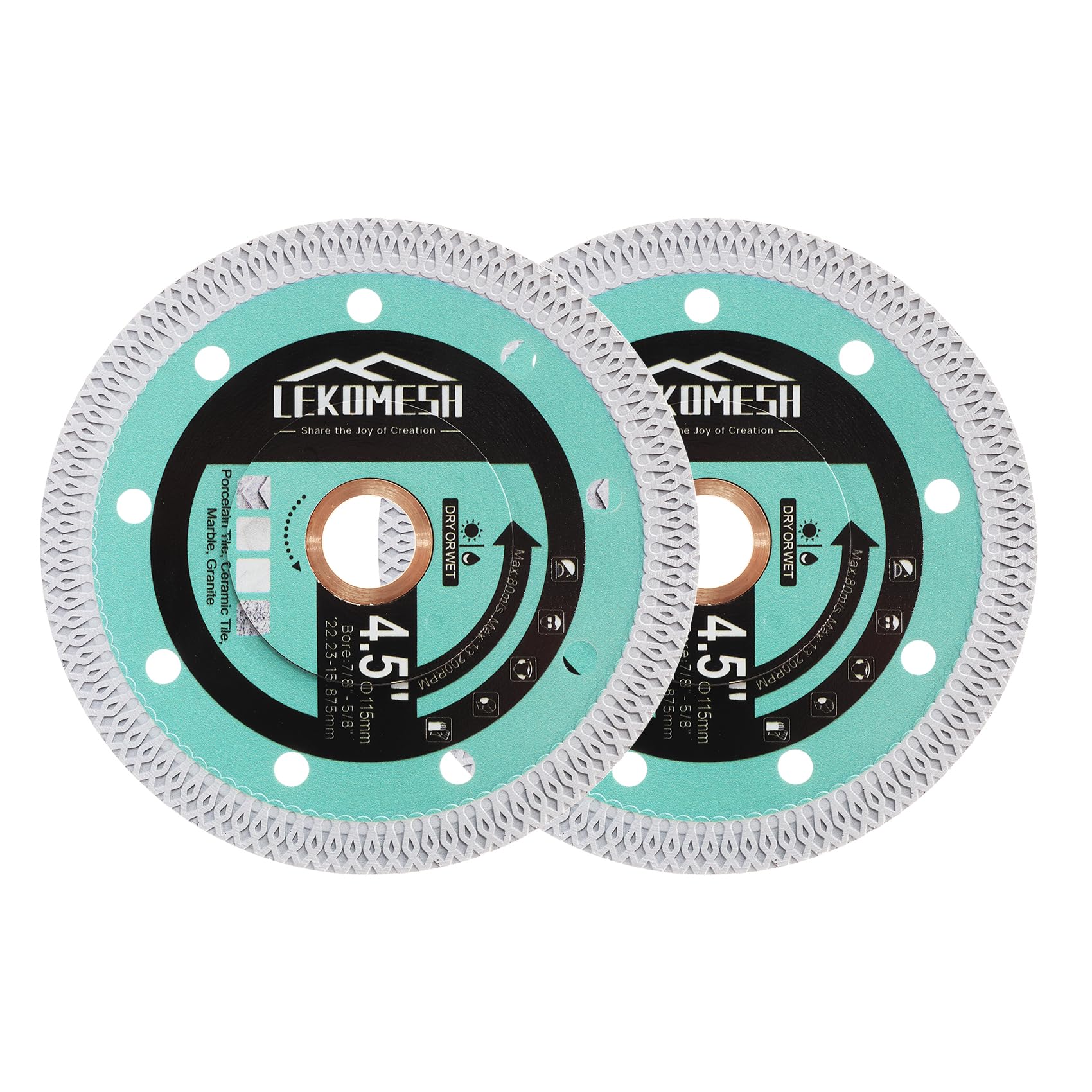 LEKOMESH Tile Cutting Disc for Angle Grinder - 2pcs 115mm Diamond Saw Blade, Super Thin for Fast Clean Cut Porcelain Ceramic, Marble, Granite, Artificial Stone, Dry/Wet Use