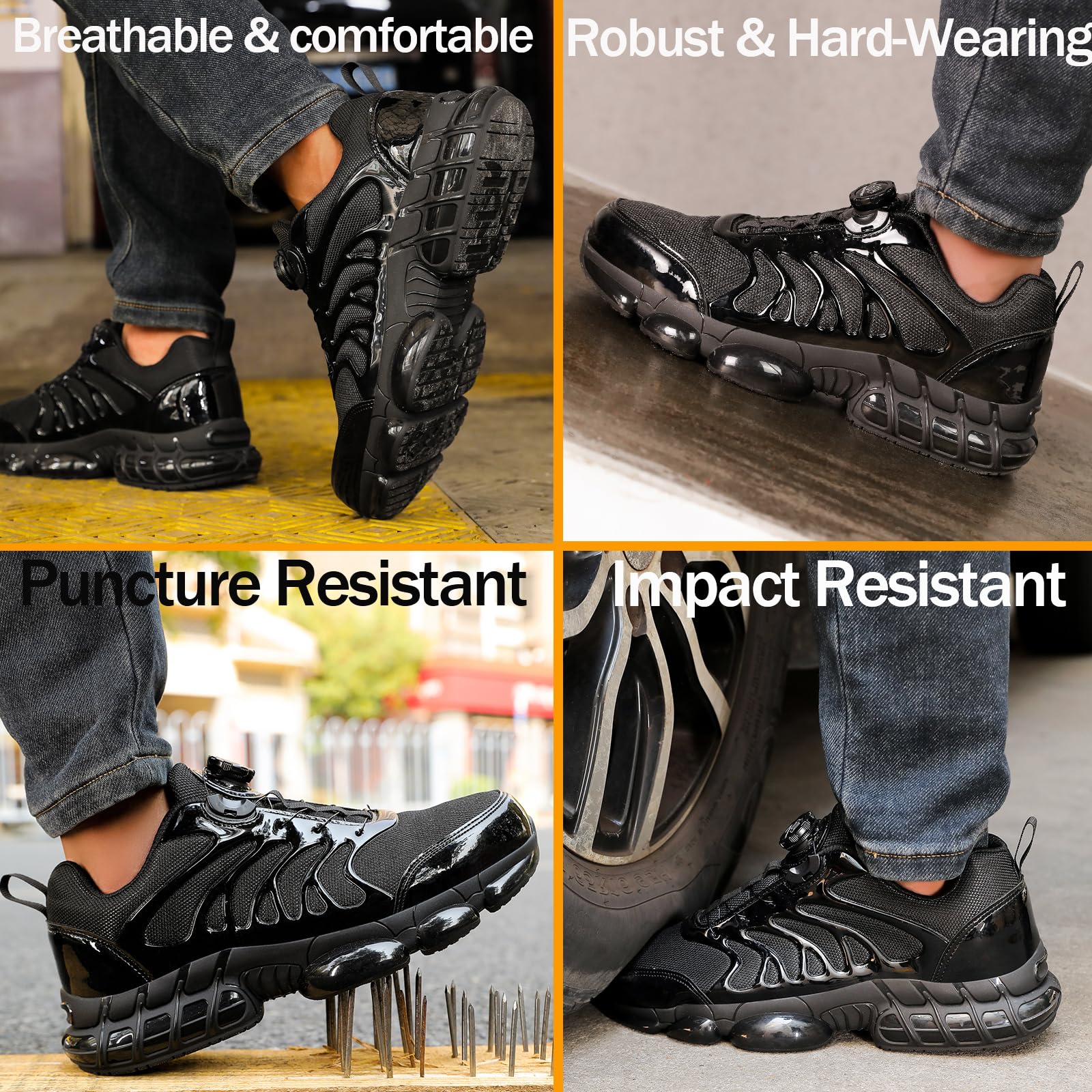 NIFOFISE Scarpe da ginnastica con punta in acciaio da uomo e donna, scarpe da ginnastica di sicurezza, comode, traspiranti, da lavoro, leggere, antiscivolo, scarpe da ginnastica con fibbia girevole