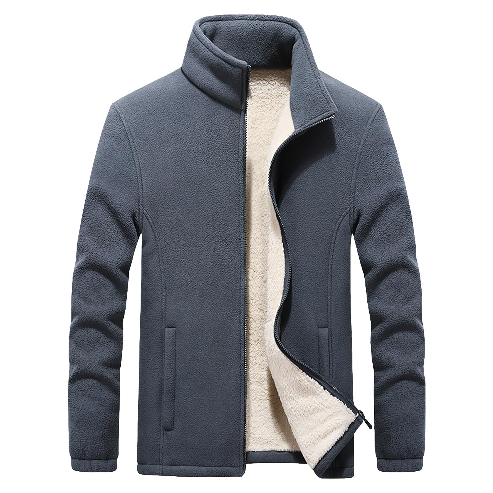 Hombre Tallas Grandes Invierno Cálida Chaquetas de Forro Polar con Cremallera Completa y Cuello Alto y Bolsillos (S-6XL)