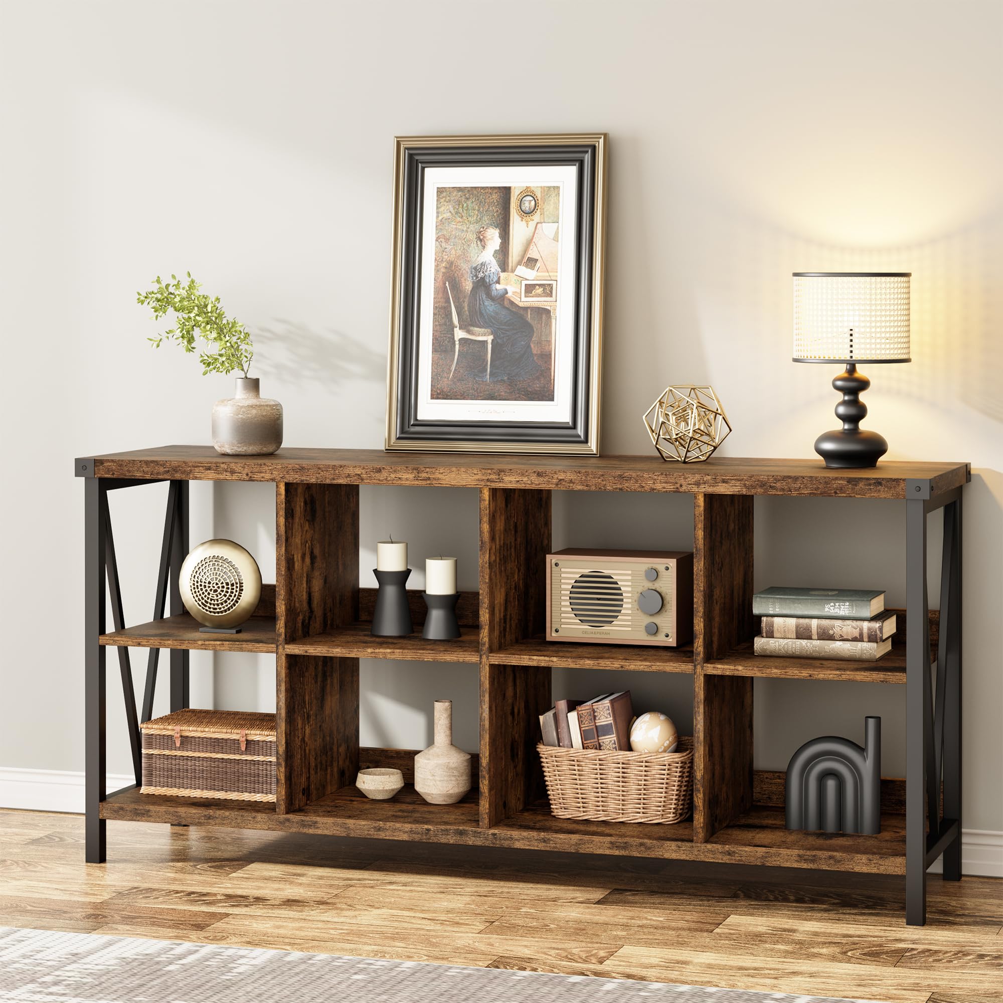 8 Cube Storage Organizer Bookshelf, 3 Tier Metal Horizontal