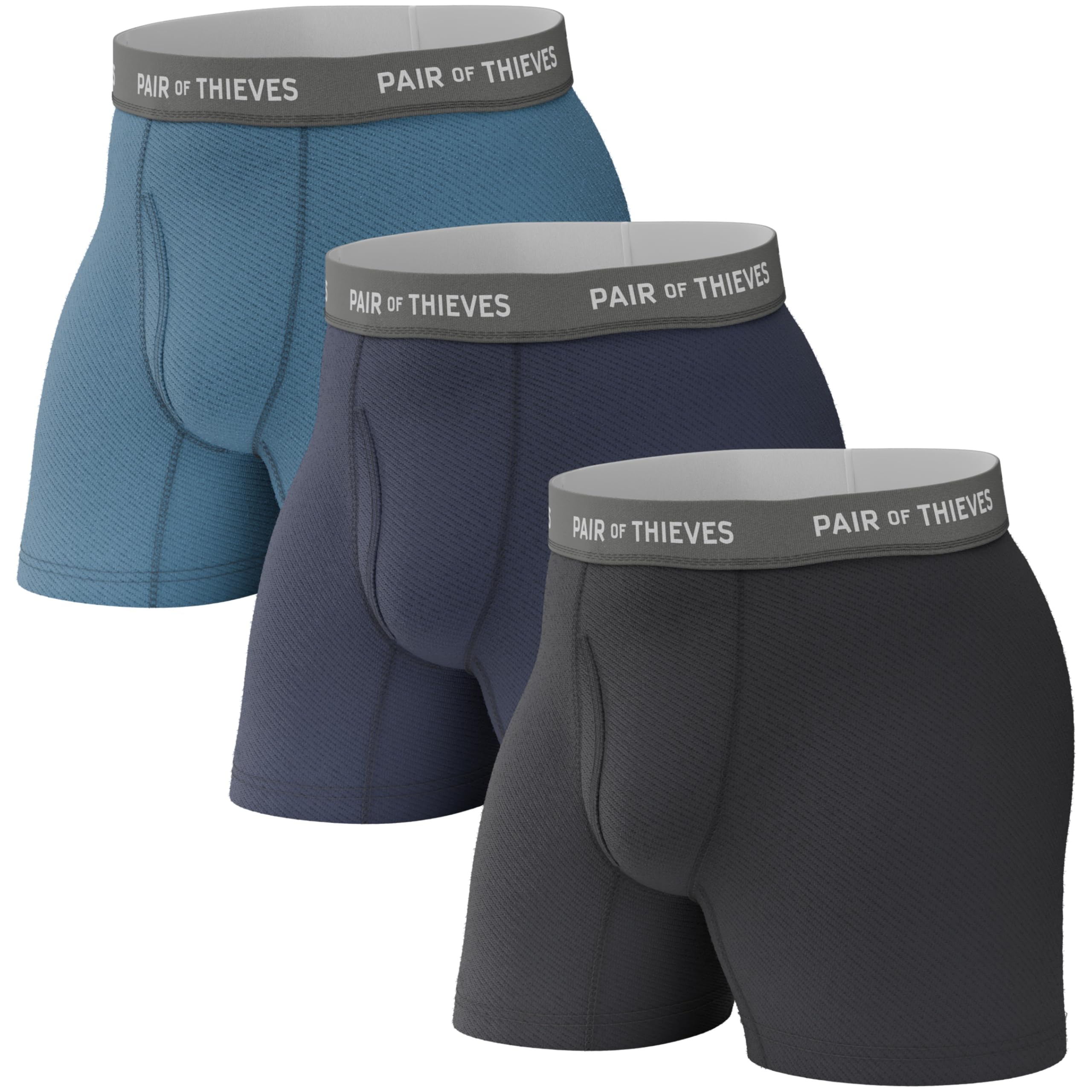Pair of Thieves Super Fit Mens Boxer Briefs 3 Pack Blue Medium
