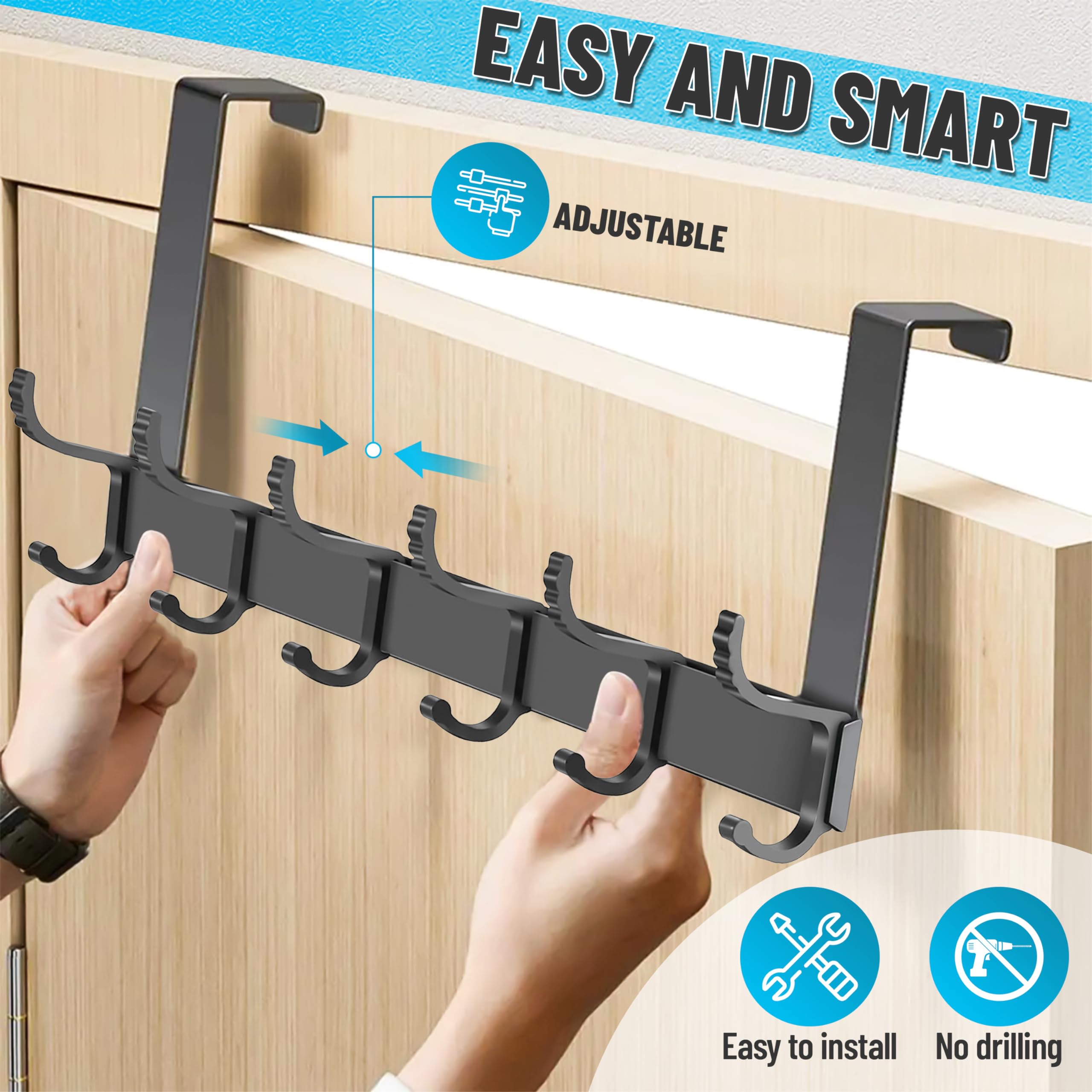 DeurHaak Hanger Met 6 Haken Aluminium Deur Hanger Achter Haak Deur Hanger Opknoping Kapstok Kapstok Haken Handdoekenrek Voor Badkamer Slaapkamer40cm