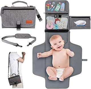 Portable Diaper Changing Pad, Baby Changing Mat with Smart Wipes Pocket, Waterproof Changing Station Kit, Foldable Changing Pad for Baby Shower, Travel, Walking