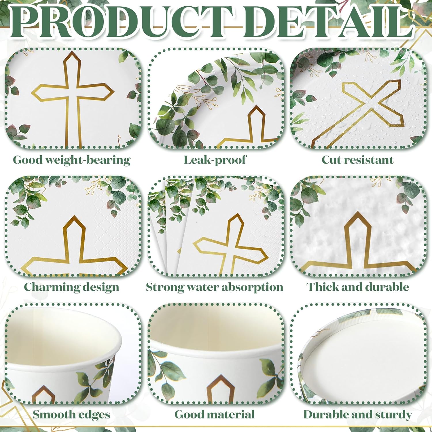 Sinmoe 400 Pcs Baptism Plates and Napkins Baptism Decorations First Communion Supply God Bless Disposable Paper Plates Cups Napkins Plastic Forks Knives Spoons for Baby Shower Set for 50 Guests