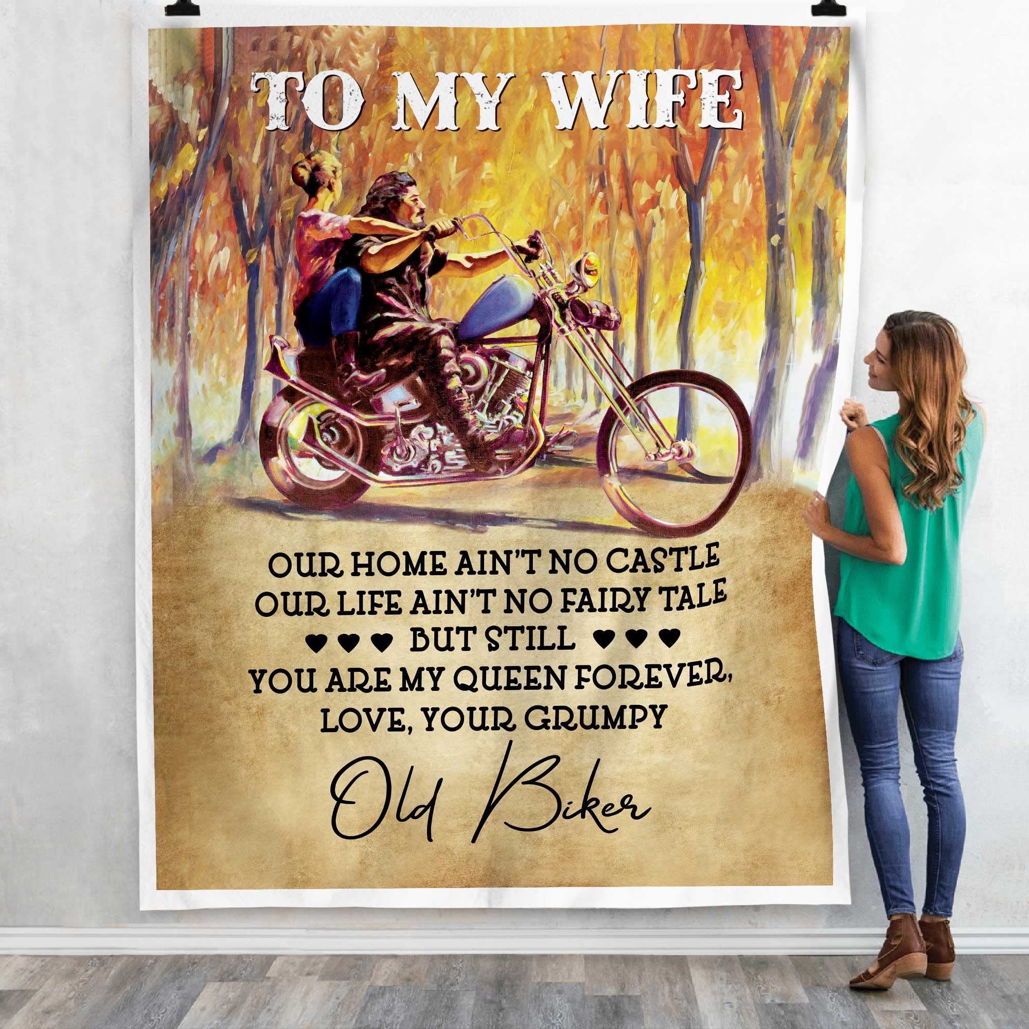 GADGETSTALK Husband to Wife Blanket - Old Biker to Wife - Fleece Blanket for Wife from Husband Gift Idea for Birthday, Christmas (60x80 inch)