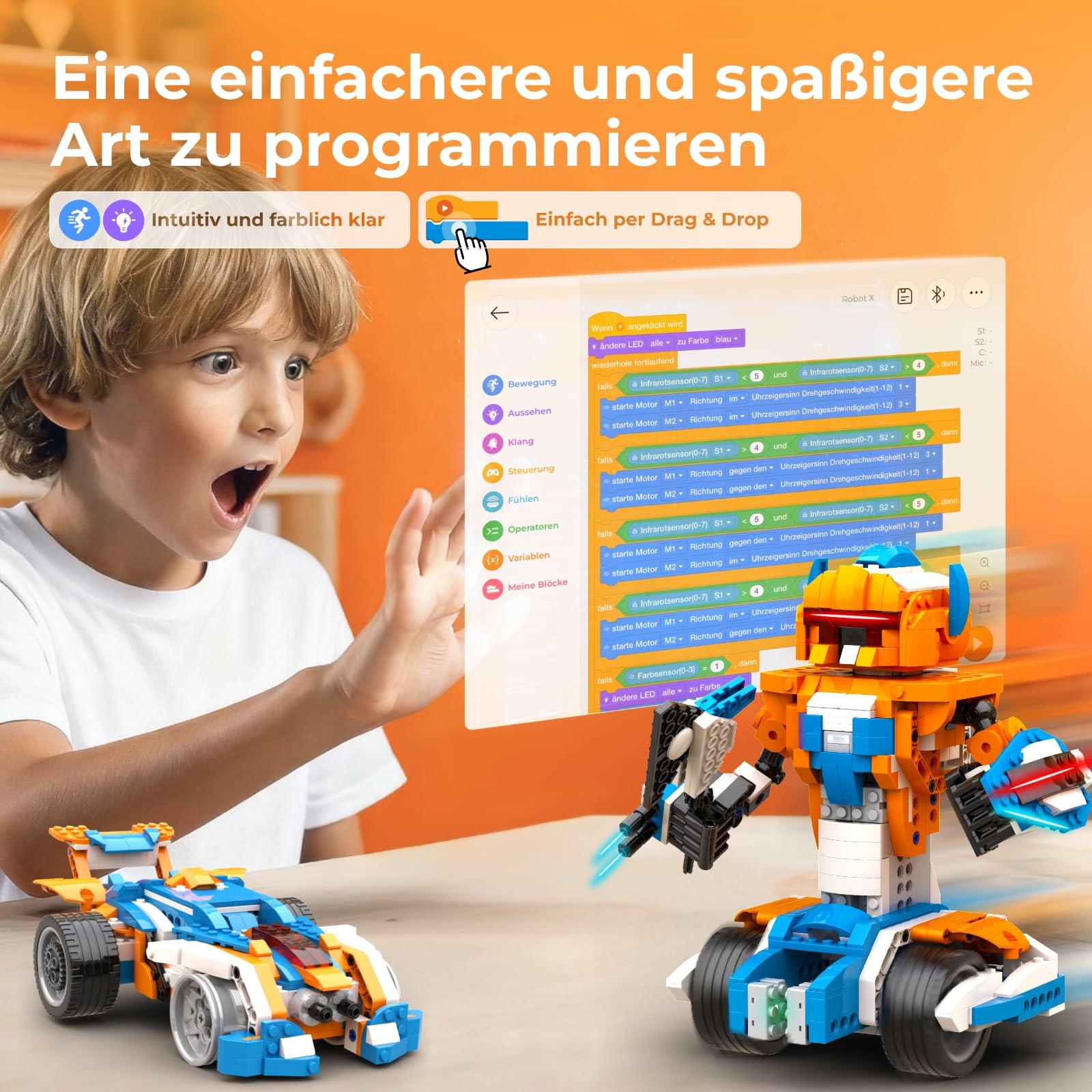 Apitor Robot X, Roboter-Set, STEM-Spielzeug für Kinder, 12-in-1, App-gesteuertes DIY-Bildungs-Codierspielzeug, Programmierbausatz, Jungen und Mädchen ab 8 Jahren(600 Teile)