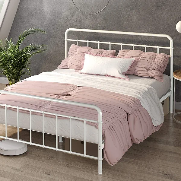 ZINUS Florence Full Panel Metal Platform Bed Frame, Mattress Foundation, No Box Spring Needed, Easy Assembly, White, Full