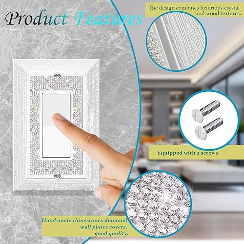 Miniatura 4 de Cubierta para interruptor de luz, bonitas cubiertas para placa de interruptor con purpurina 2023, diamantes de imitación plateados con textura