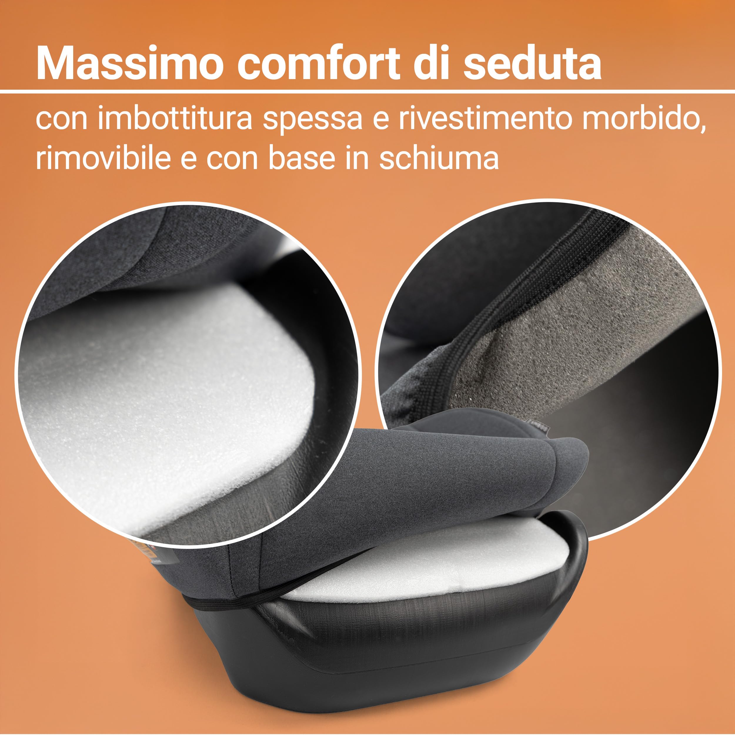 Zamboo rialzo auto i-Size 125–150 cm | fissaggio con cintura a 3 punti, omologato ECE R129/04 | alzatina auto bimbi imbottito con rivestimento sfoderabile e lavabile – grigio