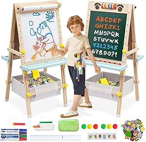 EULEUY 3 En 1 Chevalet Enfant Avec Rouleau De Papier, Rangement Et Kit