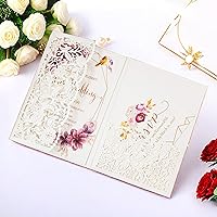 Vista 5 de 20 tarjetas de invitaciones cortadas con láser con cintas de diseño floral para bodas, fiestas, despedidas de soltera, cumpleaños, quinceañera