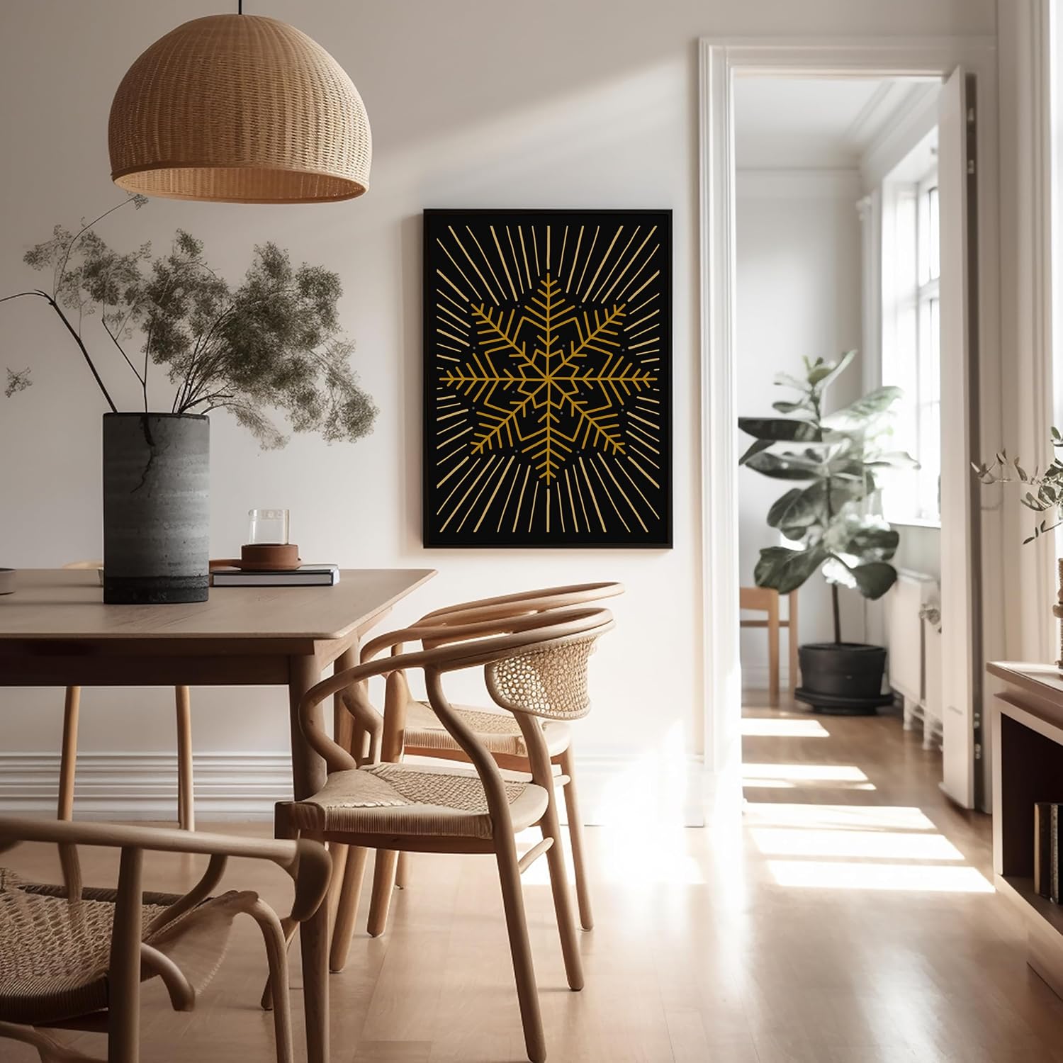 Poster Master Gold Snowflake Print - Mandala Pattern Poster - Boho Art - Aesthetic Wall Design - Trendy Gift for Men & Women - Modern Decor for Dorm, Living Room or Bedroom - 8x10 UNFRAMED Wall Art