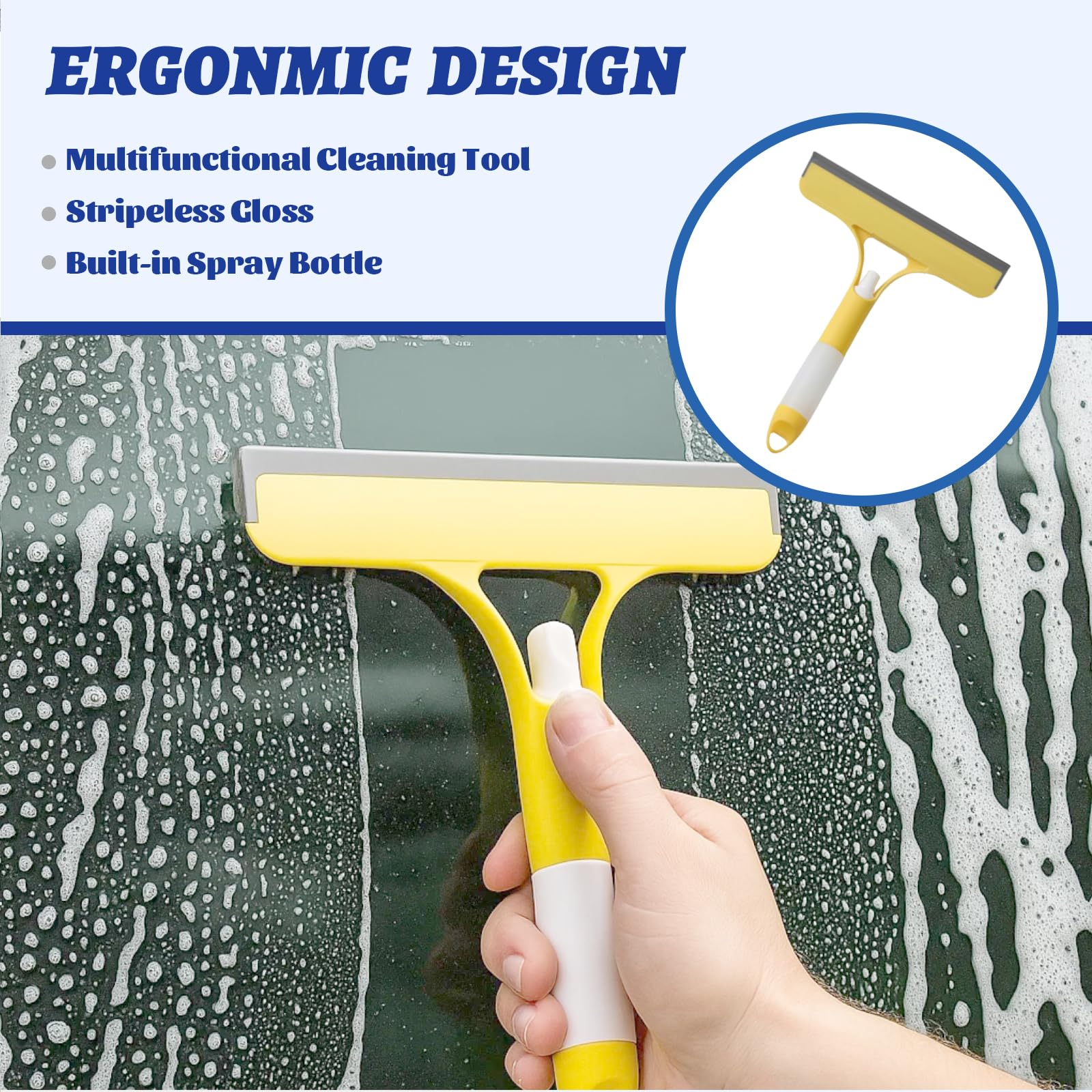 Duschabzieher, 3 in 1 pulitore per finestre con Spray, tergivetro e Scrubber, raschiatore per Pavimenti e Doccia, pulitore per vetri e Piastrelle