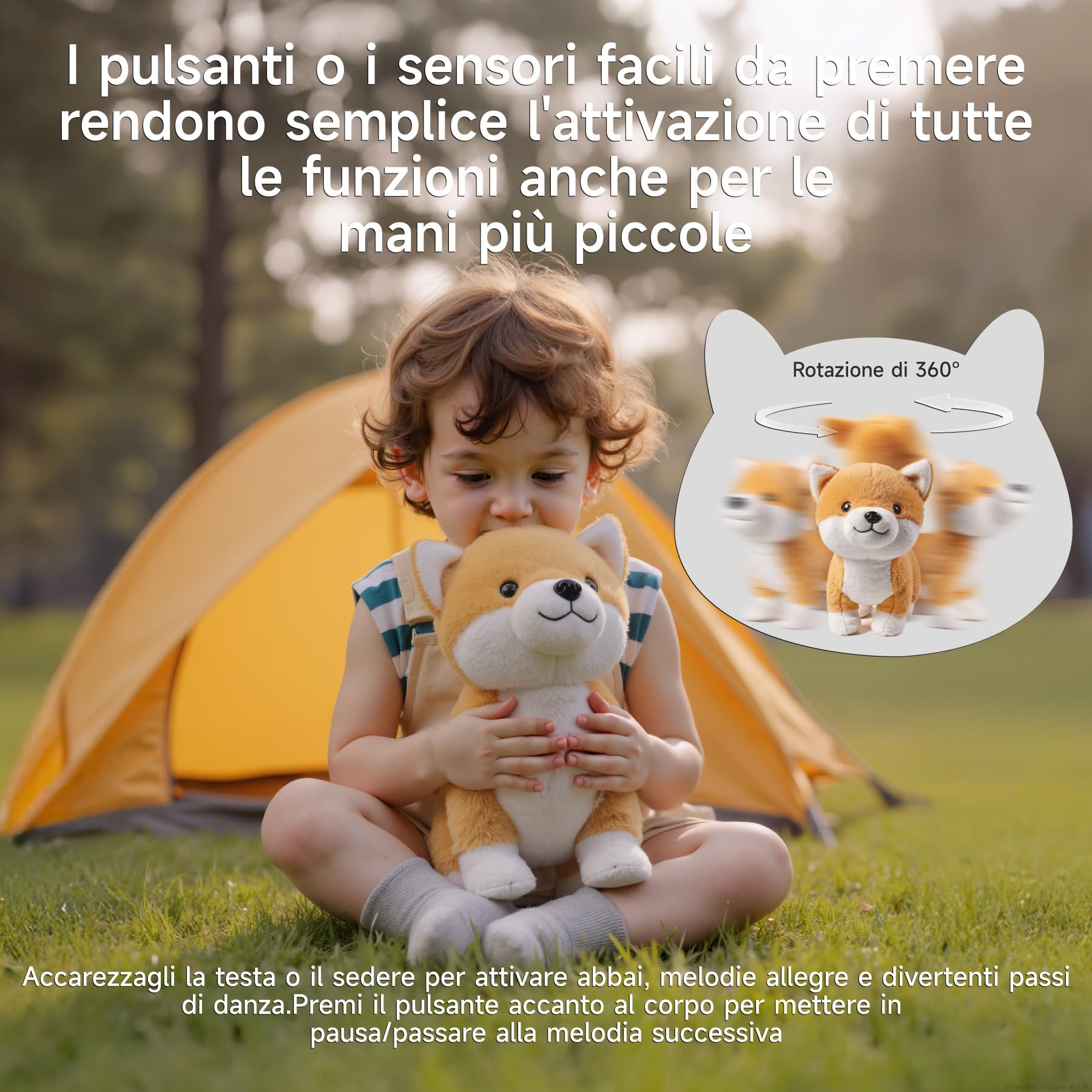 eJog Pup Cagnolino di Peluche Interattivo, Peluche Cane Giocattolo che Abbaia e Canta, Elettronico Cane per Bambini, Ragazzi e Ragazze