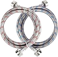 Techecook 4ft Burst-Proof Stainless Steel Washing Machine Hoses 2-Pack - Hot & Cold Supply Lines for All Washers, 10-Year Warranty