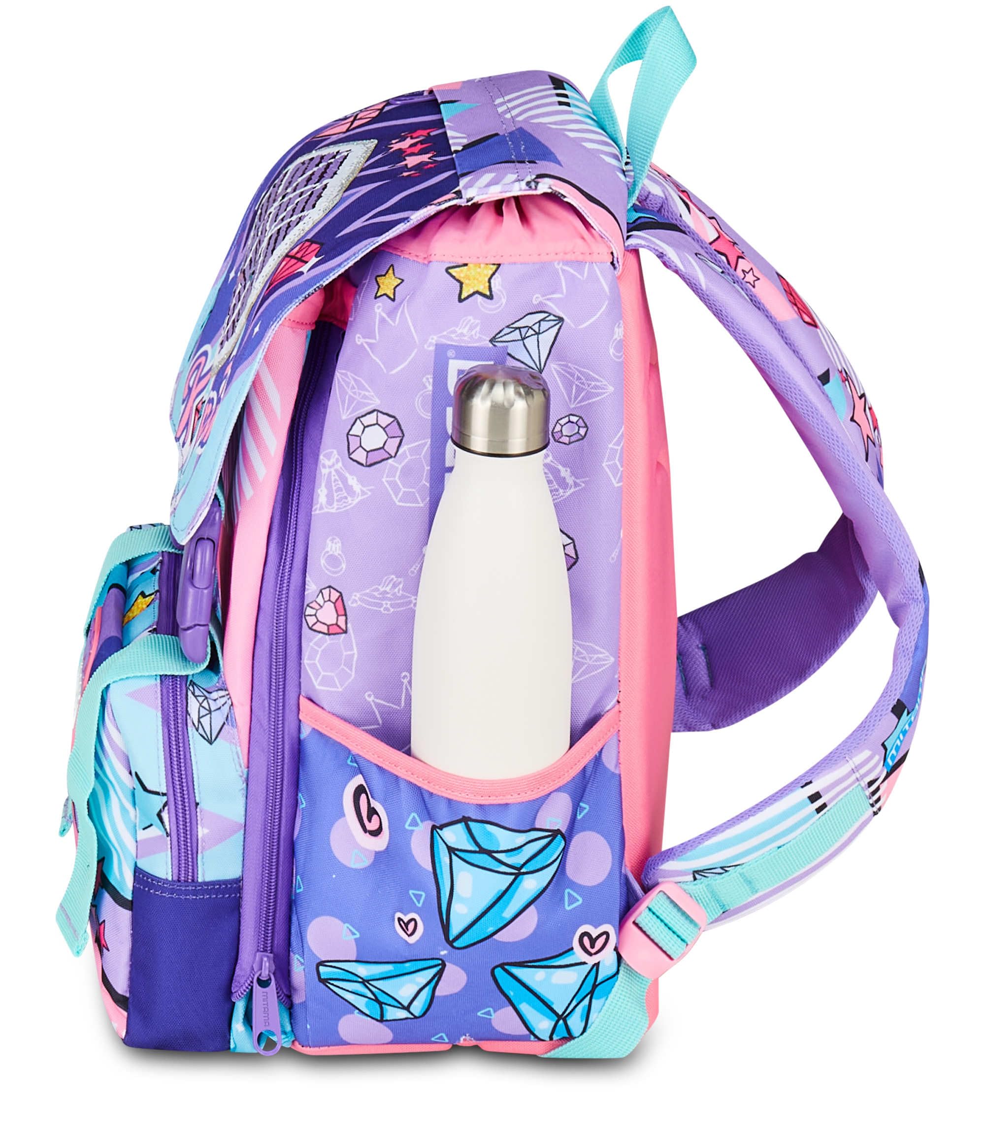 Zaino scuola Triplo Scomparto Mitama DOUBLE DIAMOND, Lilla, Zaino Estensibile, Tasca Porta Borraccia, Schienale Preformato, Scuola Elementare, Bambina