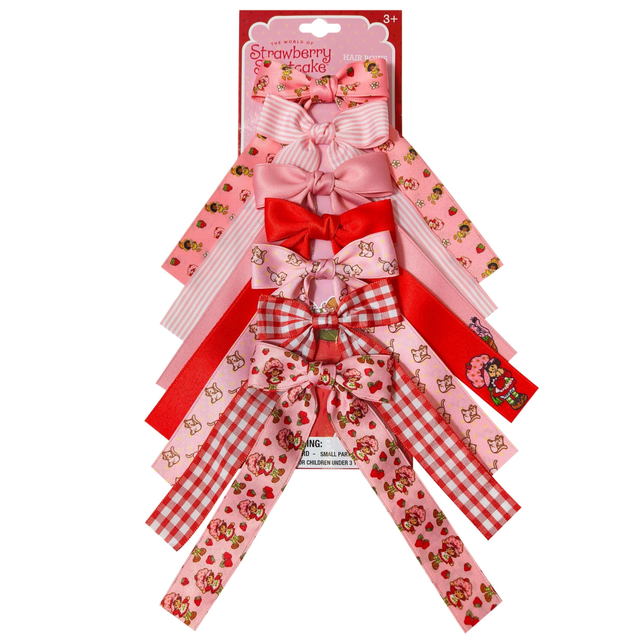 Strawberry Shortcake Printed Long Tail Hair Bow Set for Girls – 7-Pack Printed Bows with Alligator Clips – Cute Hair Accessories for Kids Ages 3+