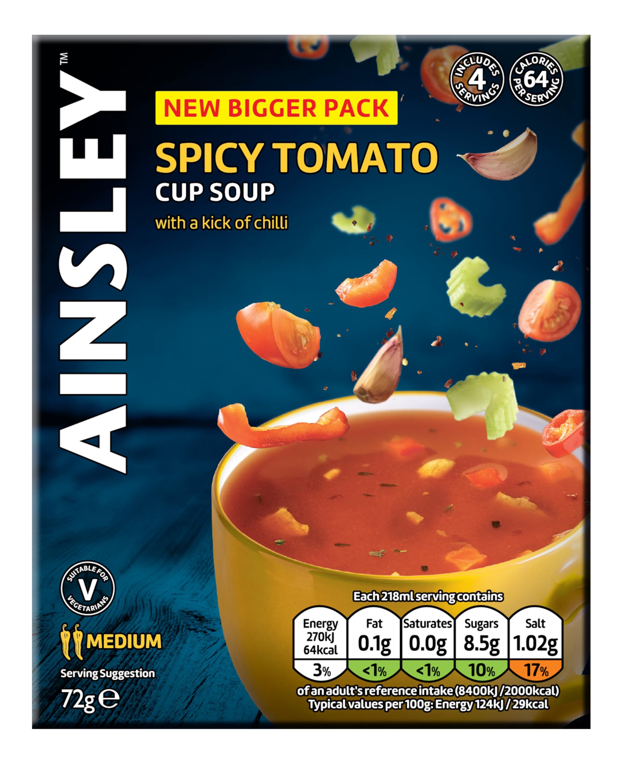 Ainsley Harriott Spicy Tomato Soup, Quick & Convenient Instant Soup, Bulk Pack Multipack; Pack of 8 x 4 Servings
