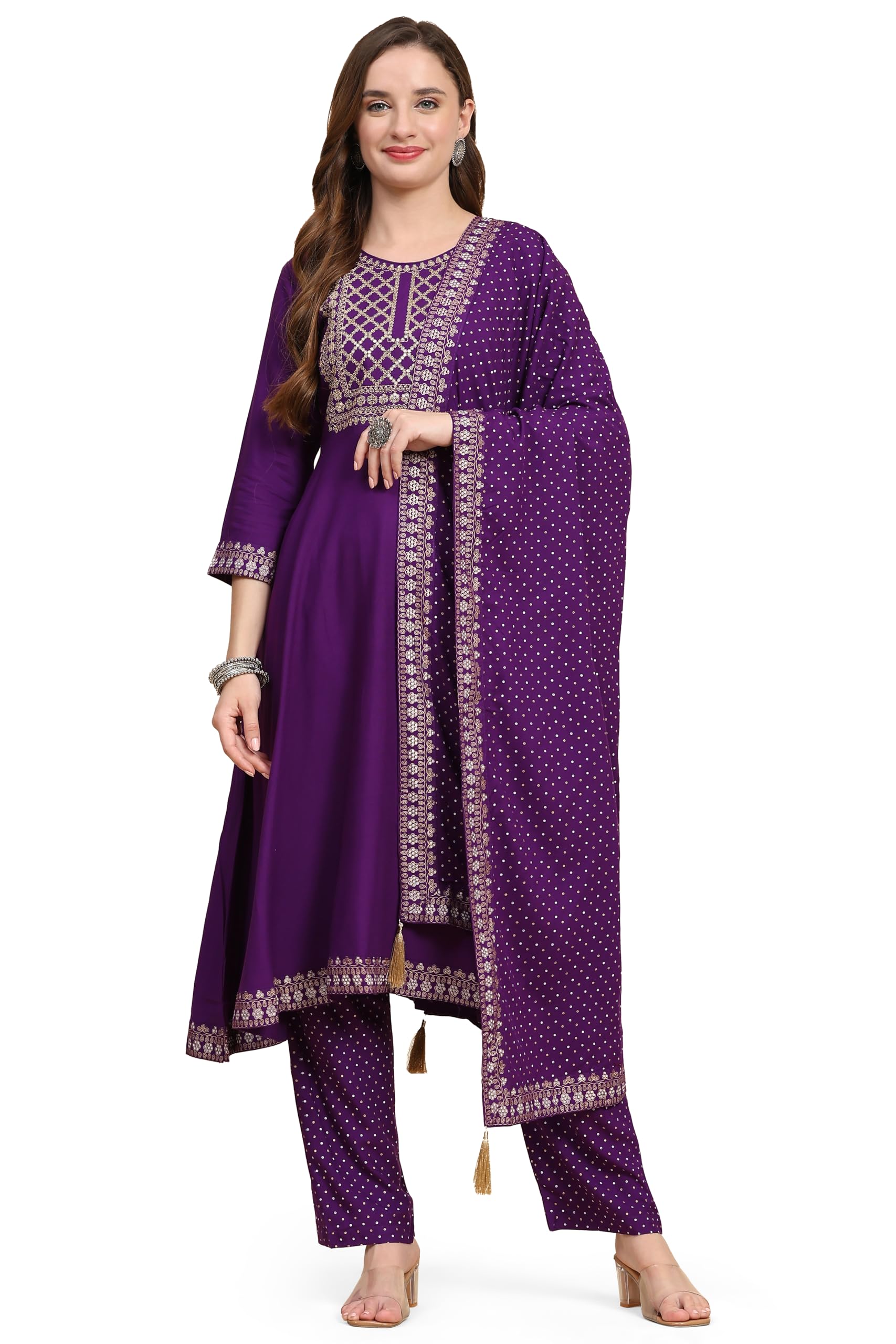 TRENDMALLSWomen's Rayon Embroidery Salwar Suit for Women Kurta Pant Set with Dupatta