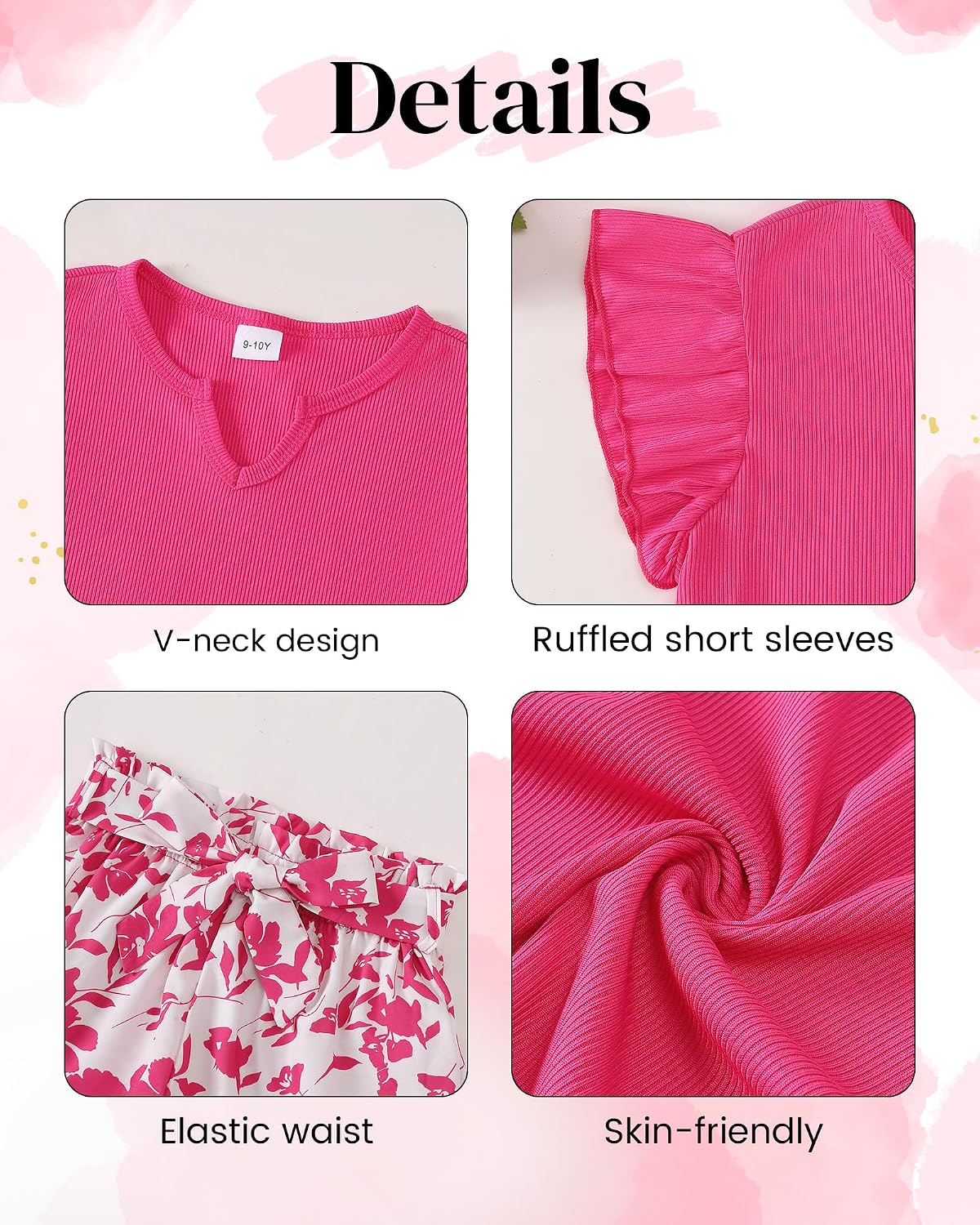 YOURUIKEY Cute Girls Summer Clothes 2 Pieces Ruffle Top And Floral Belt Shorts Set Teen Girls Hawaiian Outfits Size 7-14