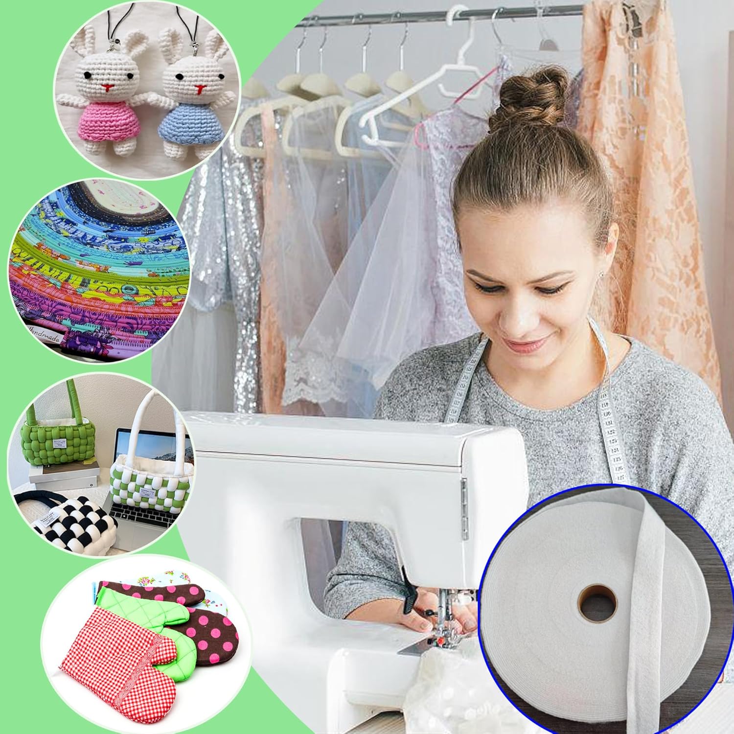 35 Yds Jelly Roll Batting Strips for Rugs 2 1/4In, Needle Punched Cotton Blend Batting Roll with Fabric Tube Maker for Braided Throw Jelly Roll Rugs/Purses/Quilts/Stuffed Plush Toys/Bags,DIY thumbnail